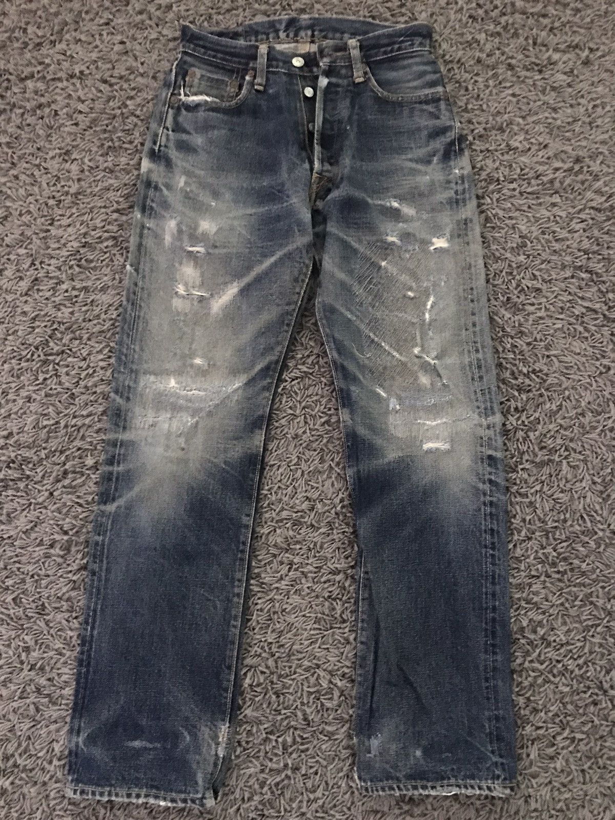Distressed Denime Selvedge Jeans Ripped Worn Denim