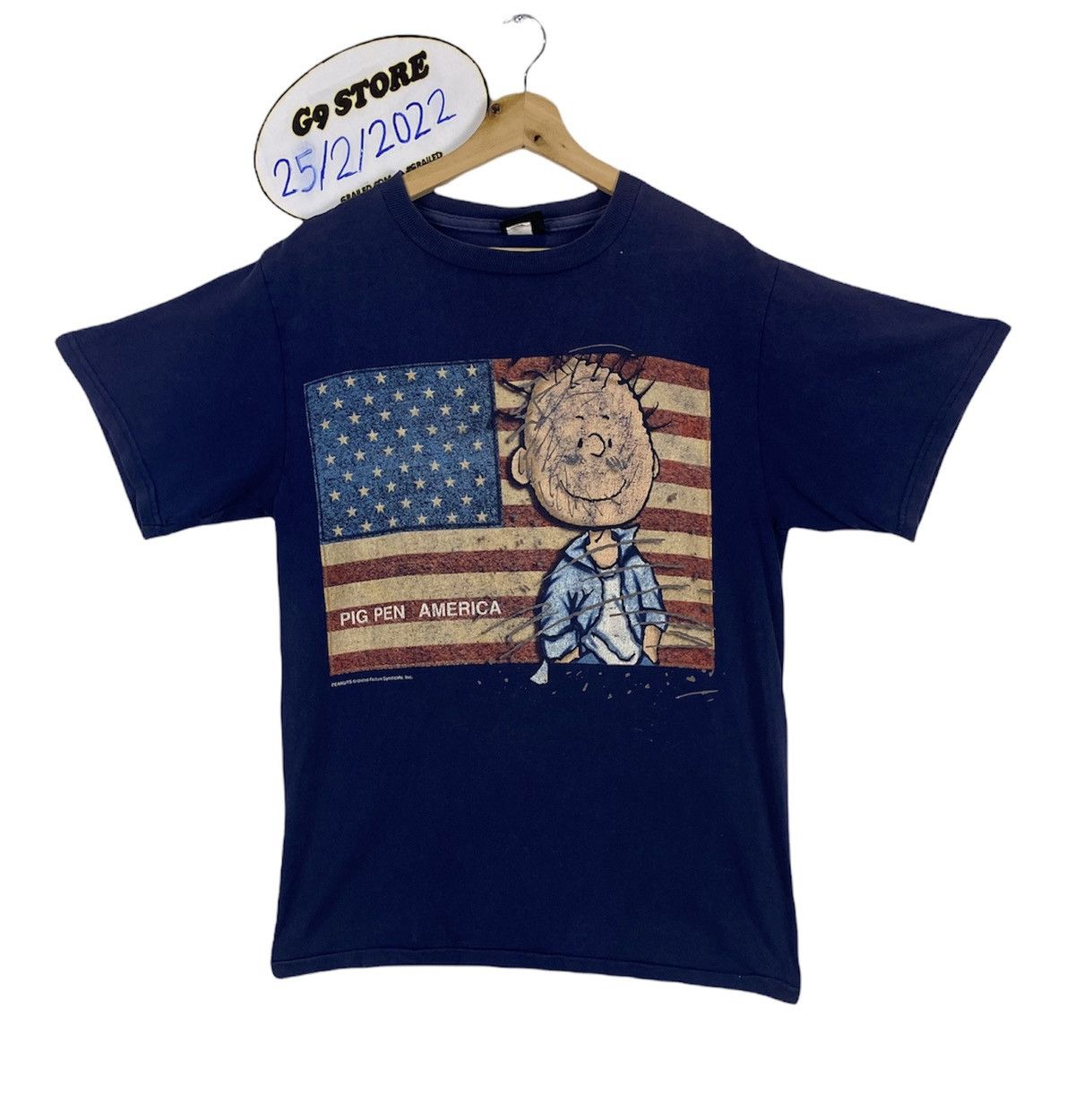 image of Made In USA x Peanuts Vintage Charlie Brown Pig Pen American Flag Tee T Shirts, Men's (Size Medium)