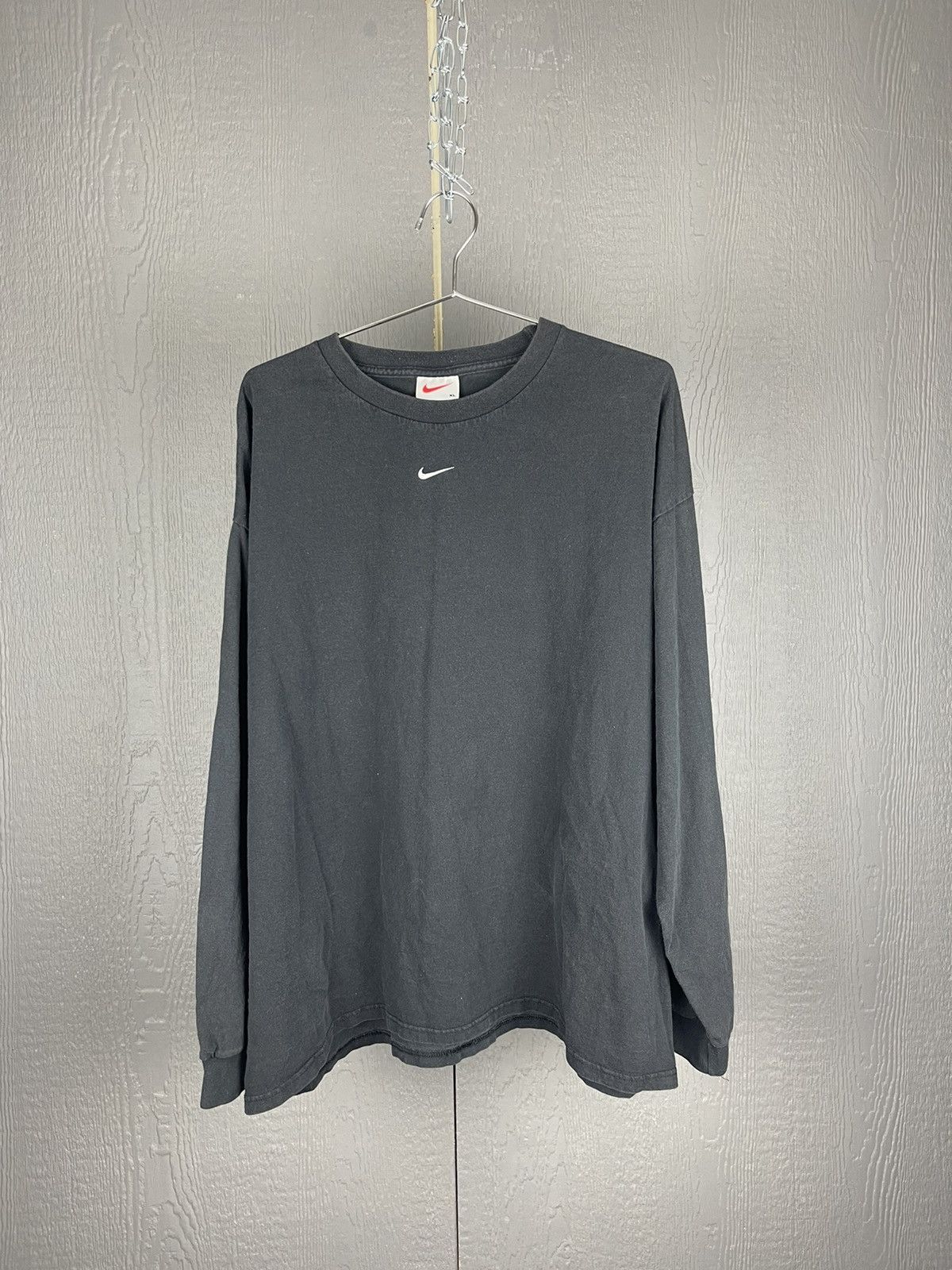 Vintage 90s Black Nike Center Check Long Sleeve Tee - benaras.co