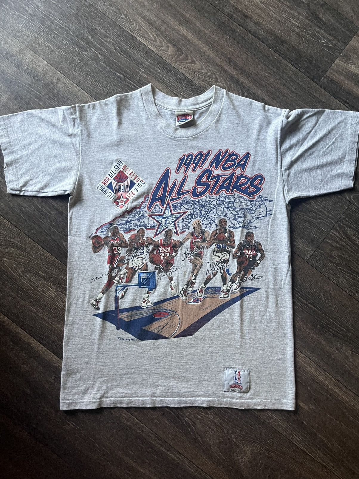 NBA × Nutmeg × Vintage Vintage 1991 Charlotte NBA All Stars T-Shirt Size US M / EU 48-50 / 2 - 2 Thumbnail