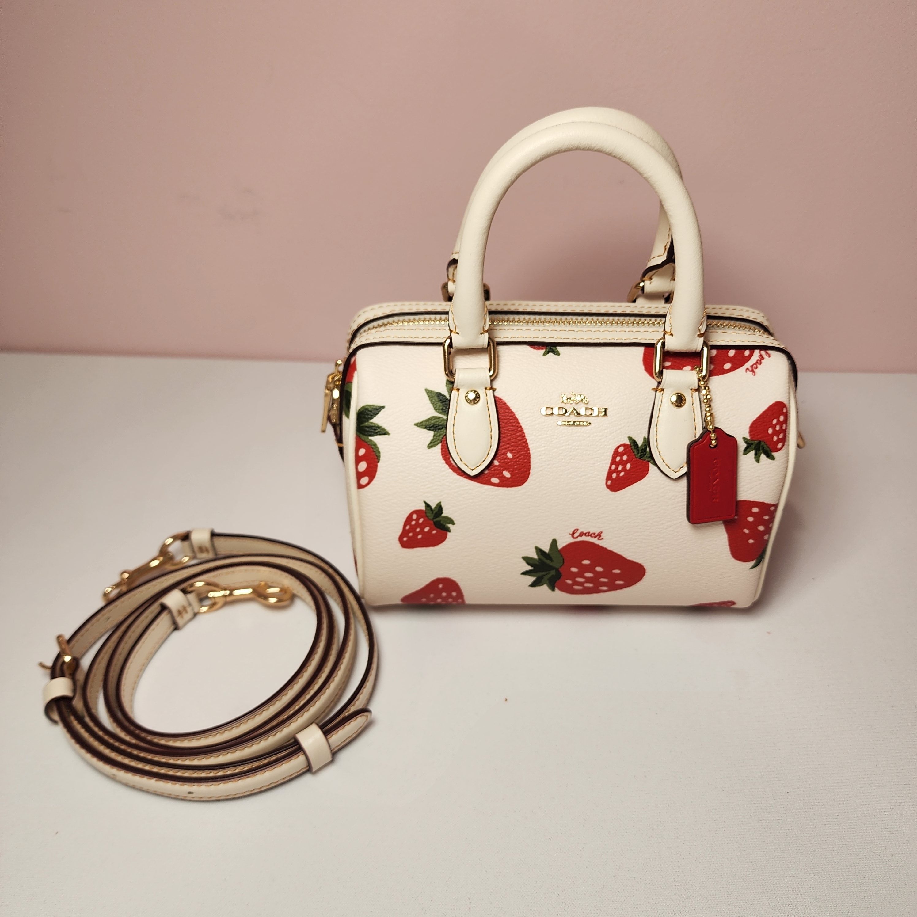 Coach Mini Rowan Satchel Bag Charm With Strawberry Print