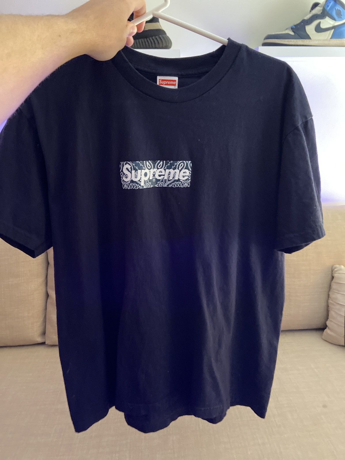 Supreme Supreme Navy Bandana Paisley Box Logo Tee FW19 | Grailed