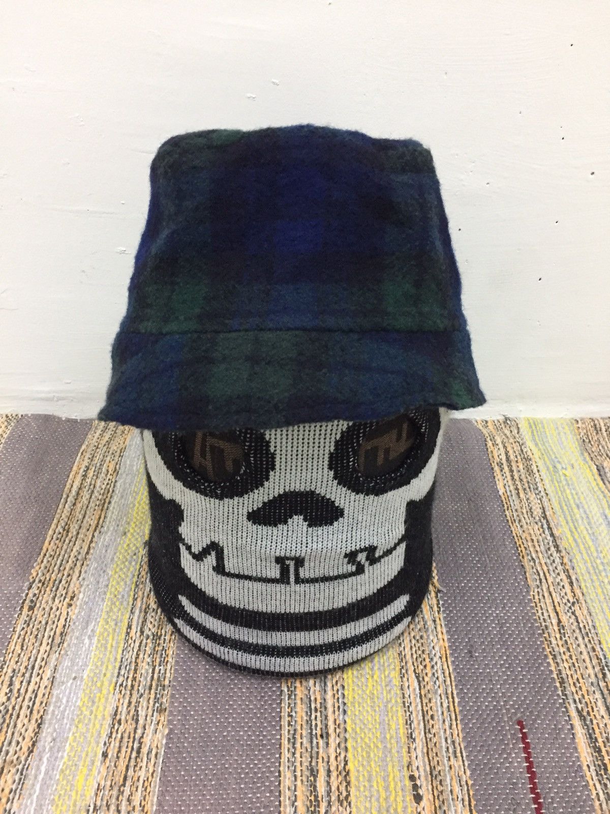 image of 45Rpm Wool Bucket Hats Checkered Design in Green Black Blue, Men's