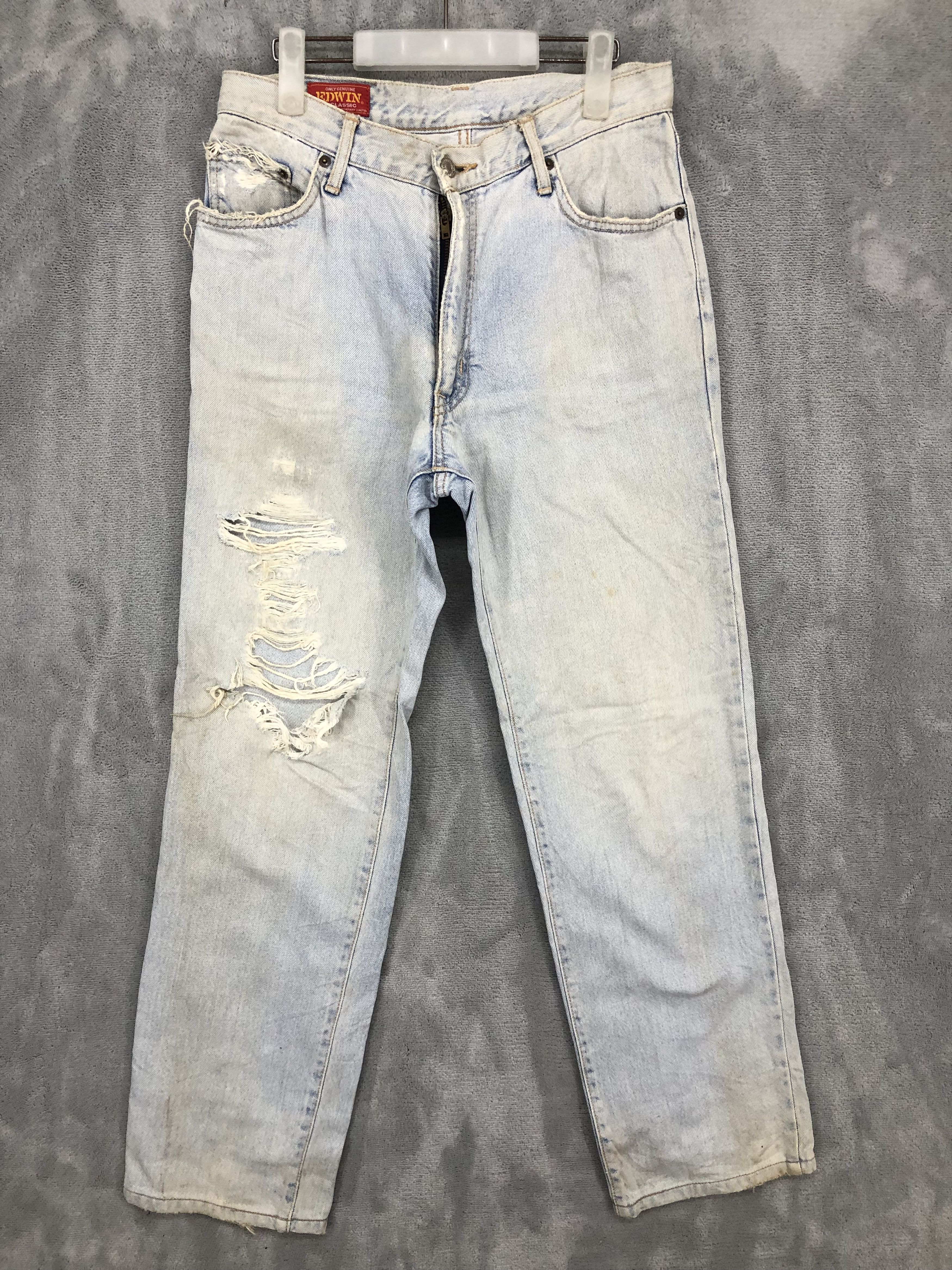 image of Edwin Lot 602 Faded Ripped Distressed Denim Jean in Faded Blue, Men's (Size 29)