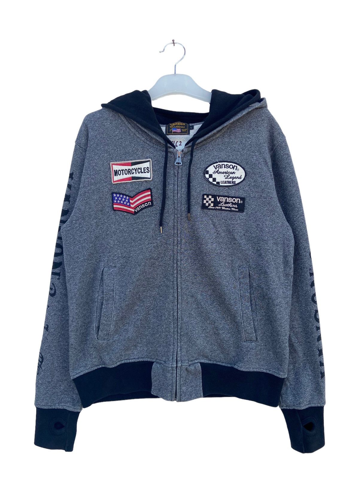 Designer Vanson Cotton Patchwork Style Hoodie Size US L / EU 52-54 / 3 - 2 Thumbnail