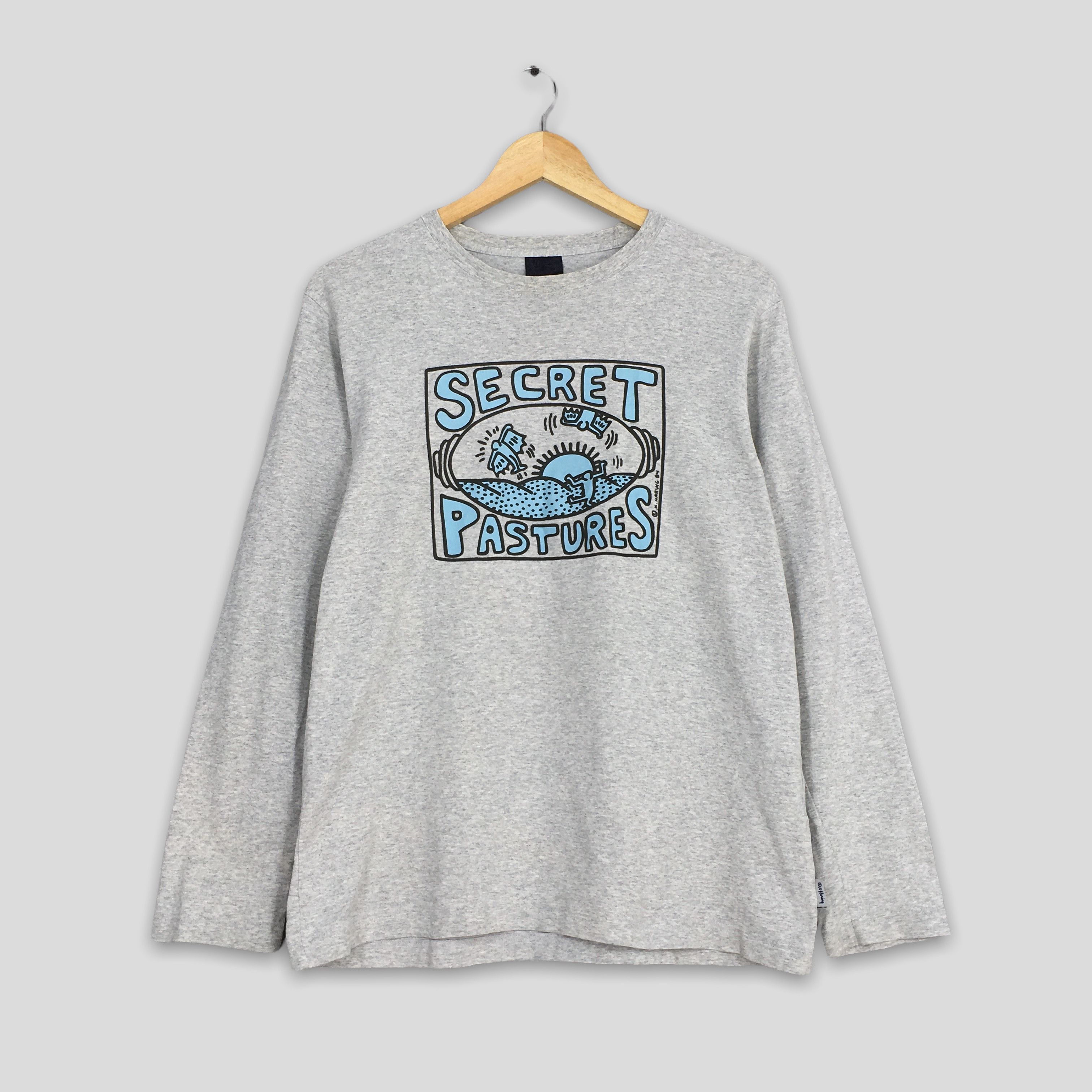 image of Vintage Keith Haring Secret Pastures Pop Art Tshirt Medium in Grey, Men's
