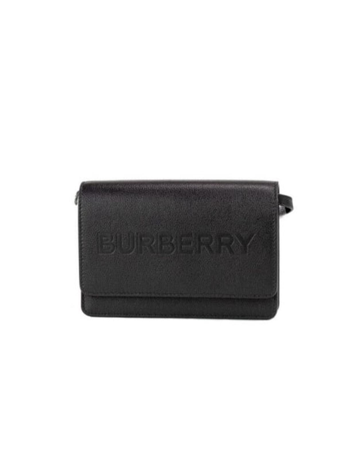 Burberry Hampshire Small Black Embossed Logo Smooth Leather Crossbody