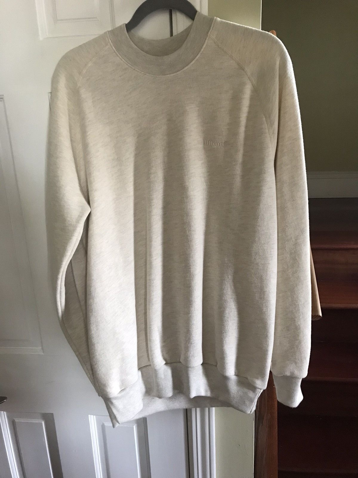 image of 2018 Jjjjound Logo Embroidered Crewneck in Oatmeal, Men's (Size Large)