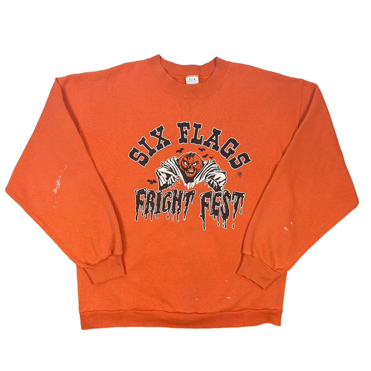 image of Vintage Six Flags Fright Fest Crew Neck Sweatshirt in Orange, Men's (Size XL)