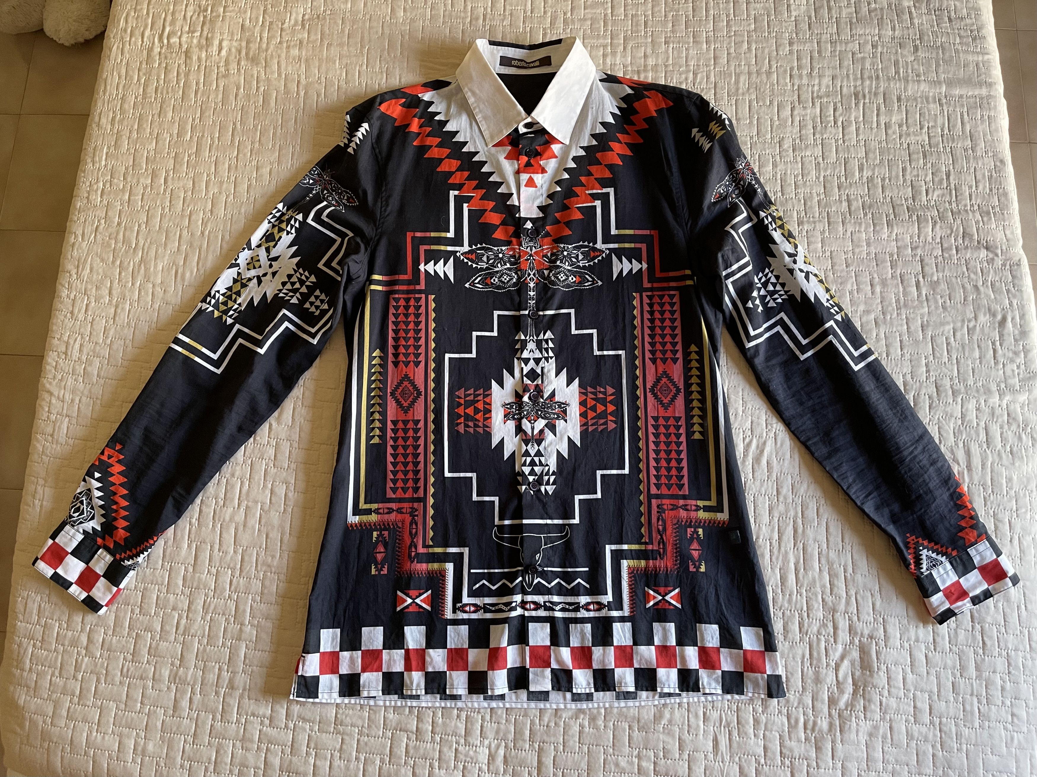Roberto Cavalli ROBERTO CAVALLI DRAGONFLY AND SKULL ORANGE BLACK WHITE Size US M / EU 48-50 / 2 - 1 Thumbnail