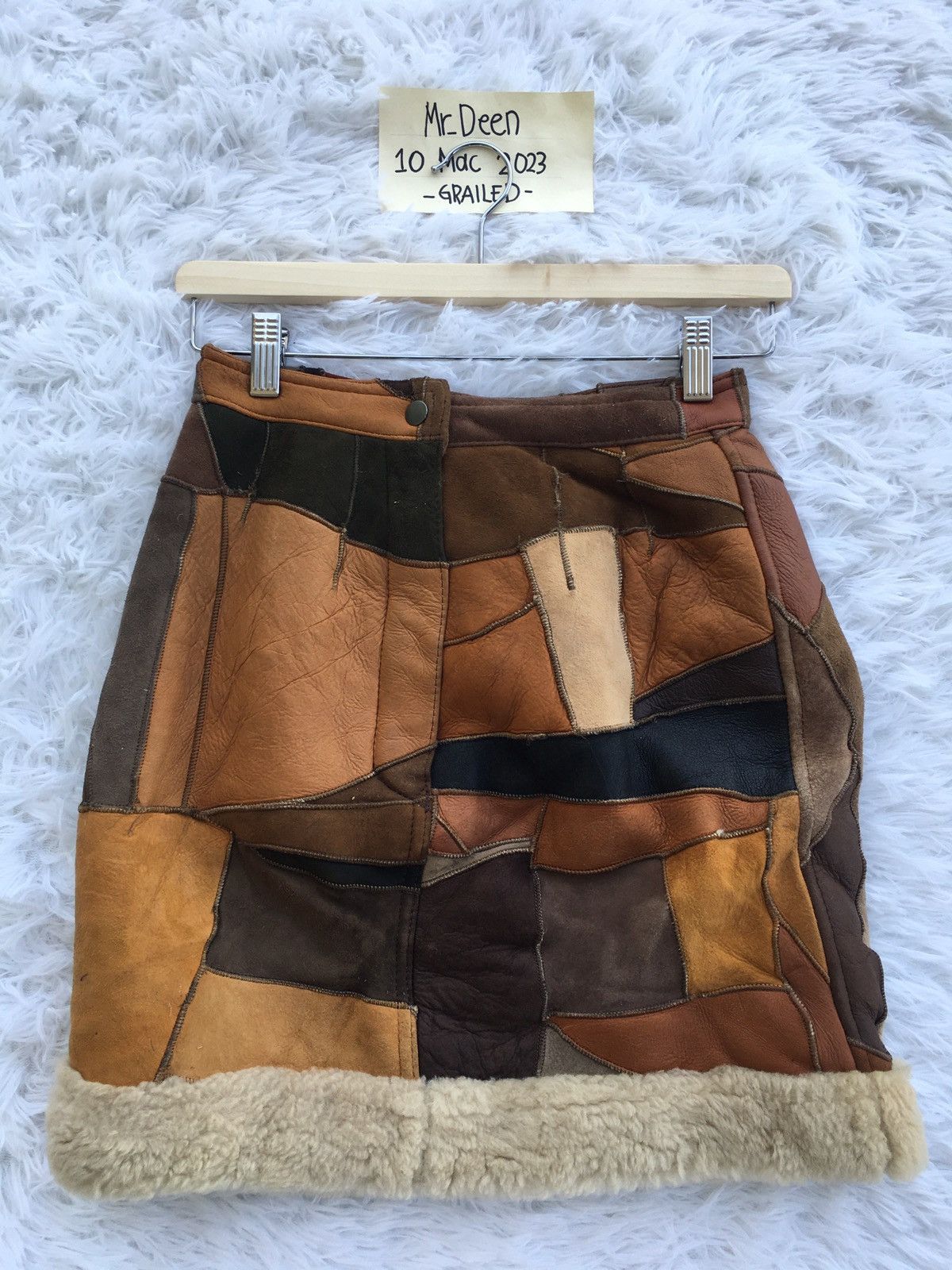 image of Leather Furr Skirt in Brown, Women's (Size 24)