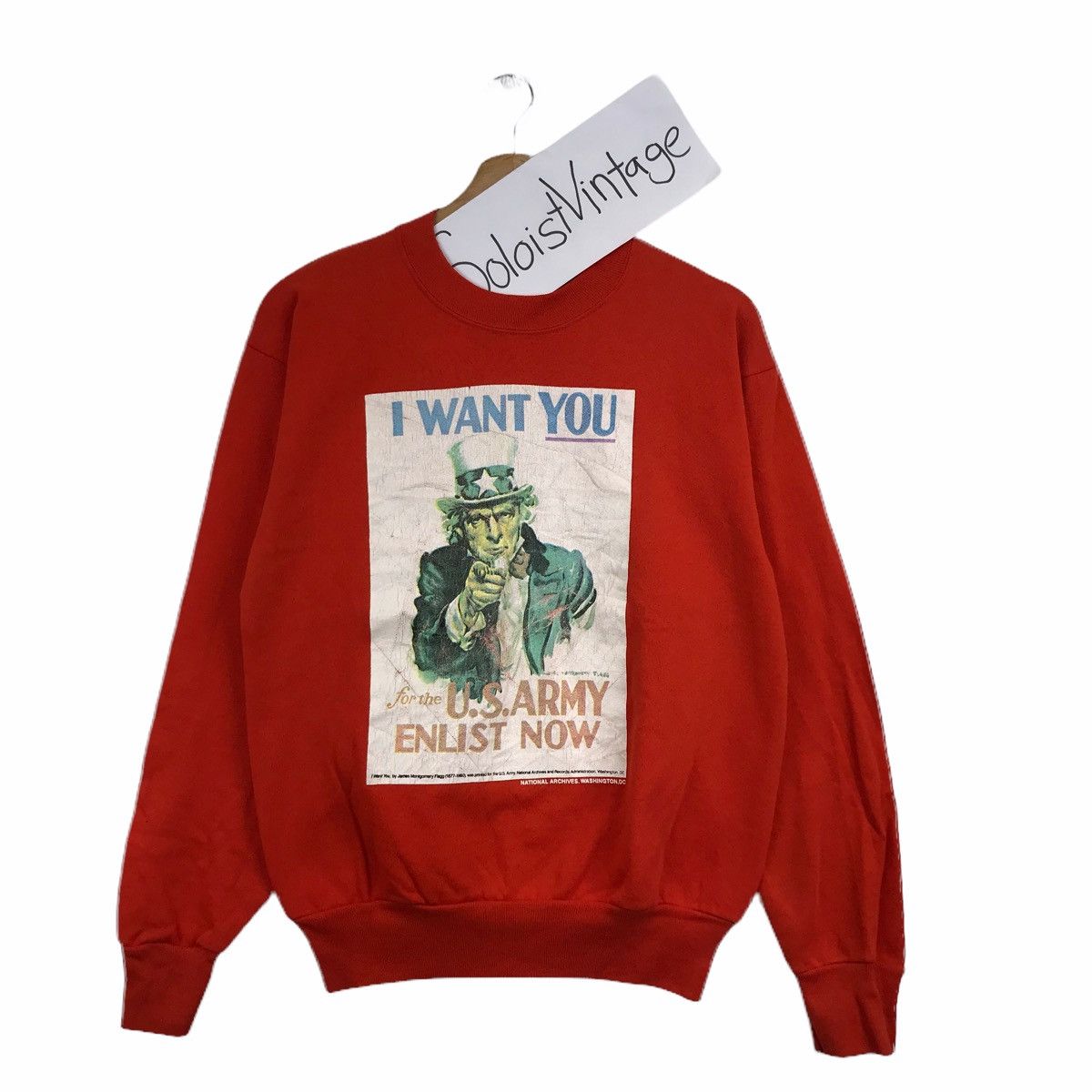 Vintage Vintage 90s I WANT YOU For The US Army Orange Sweatshirt Size US S / EU 44-46 / 1 - 1 Thumbnail
