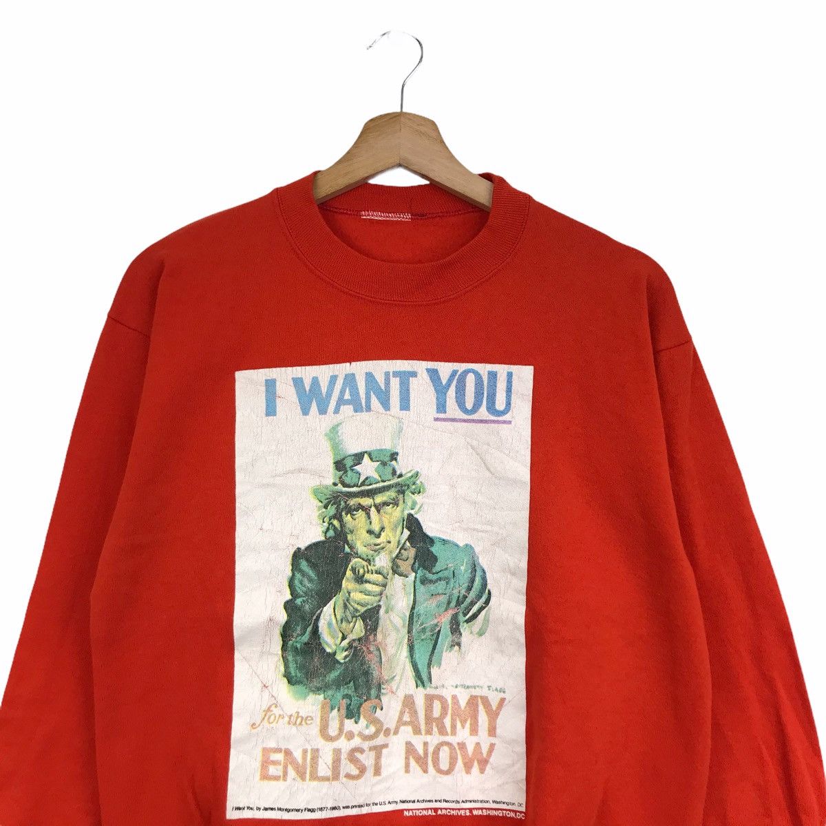 Vintage Vintage 90s I WANT YOU For The US Army Orange Sweatshirt Size US S / EU 44-46 / 1 - 3 Thumbnail