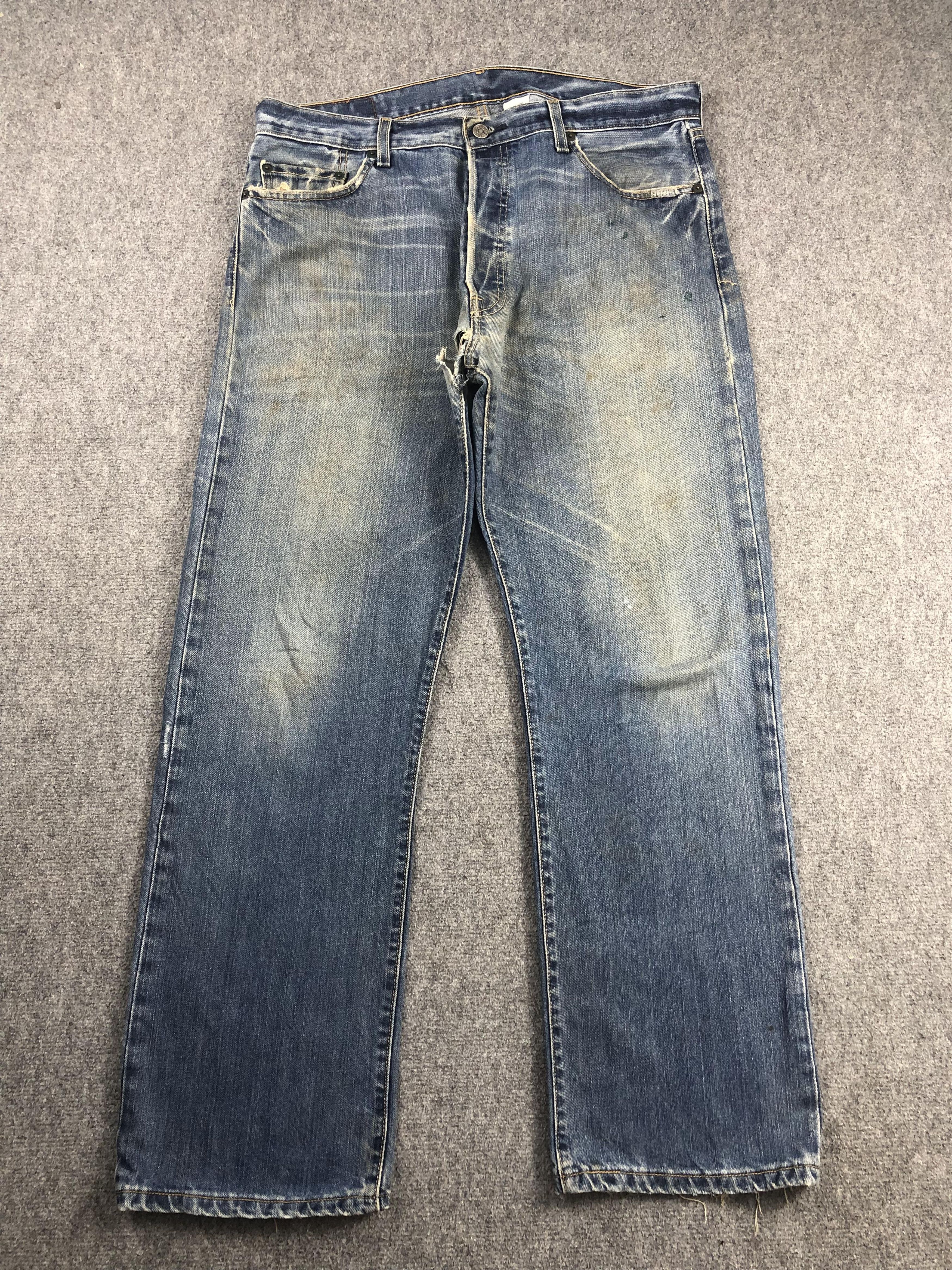 image of 90's Levis 501 Faded Blue Jeans in Blue Denim, Men's (Size 37)