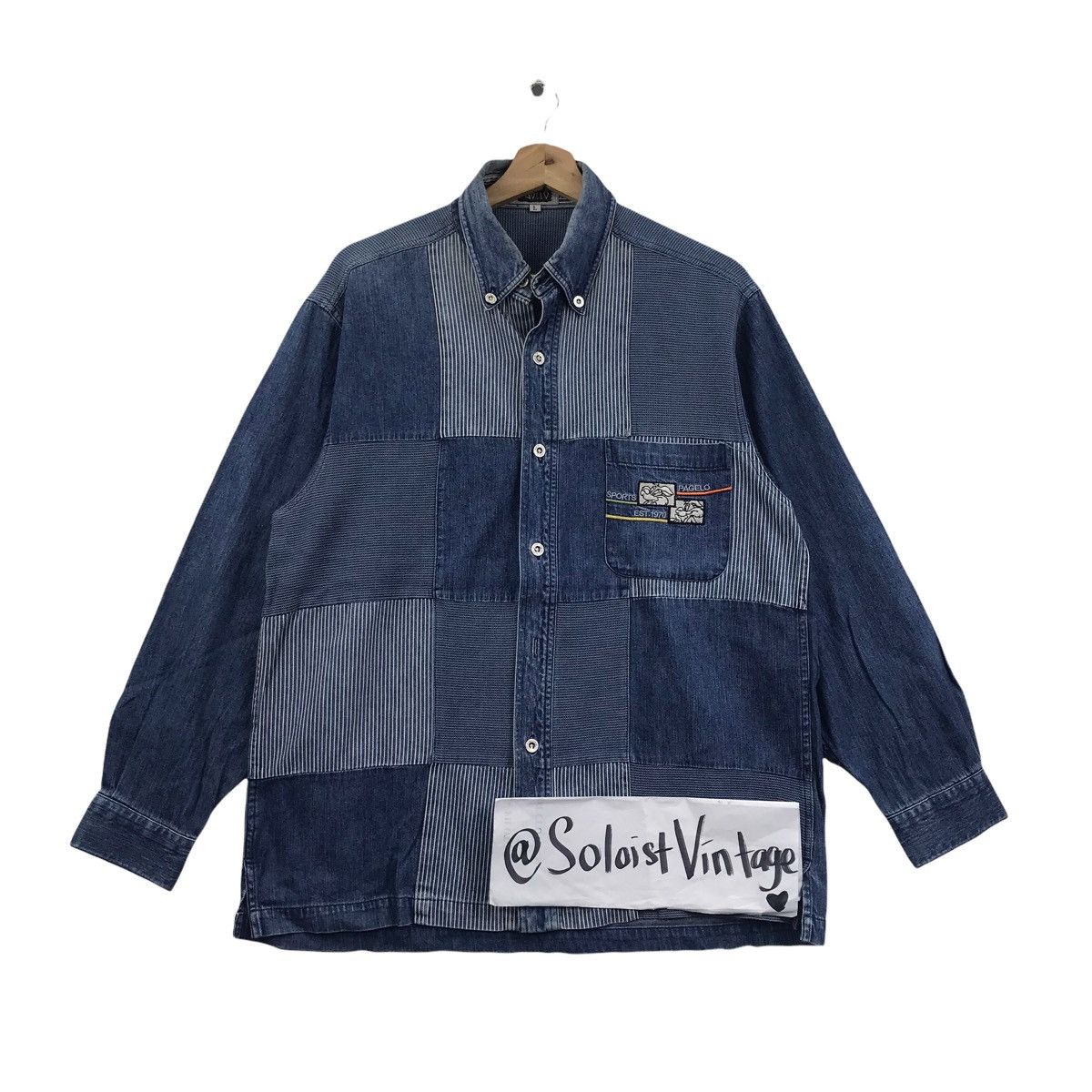 Japanese Brand PAGELO SPORT Patchwork Japanese Brand Indigo Blue Shirt Size US L / EU 52-54 / 3 - 1 Thumbnail