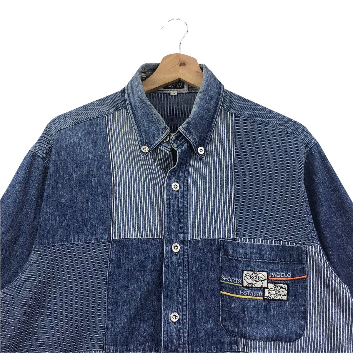 Japanese Brand PAGELO SPORT Patchwork Japanese Brand Indigo Blue Shirt Size US L / EU 52-54 / 3 - 2 Thumbnail