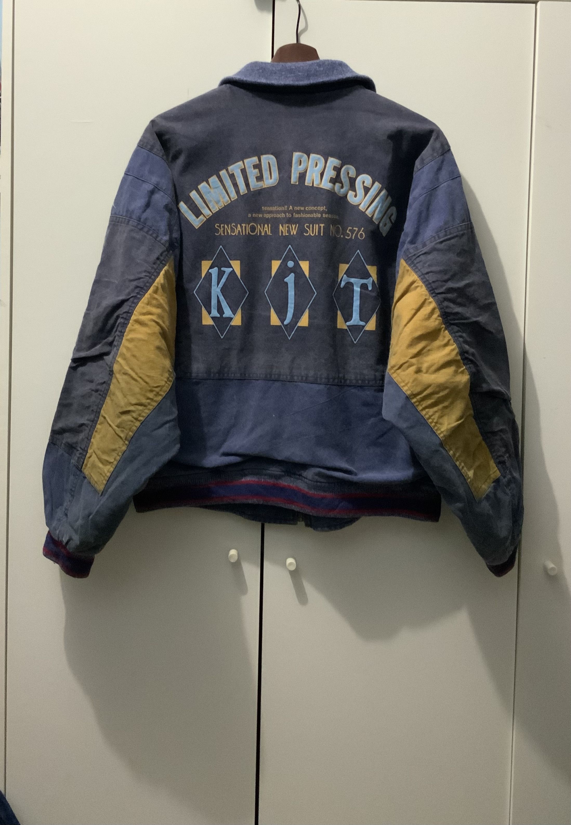 image of Avant Garde x Bomber Jacket Vintage Indigo Faded Patchwork Limited Pressing Bomber in Blue (Size Me
