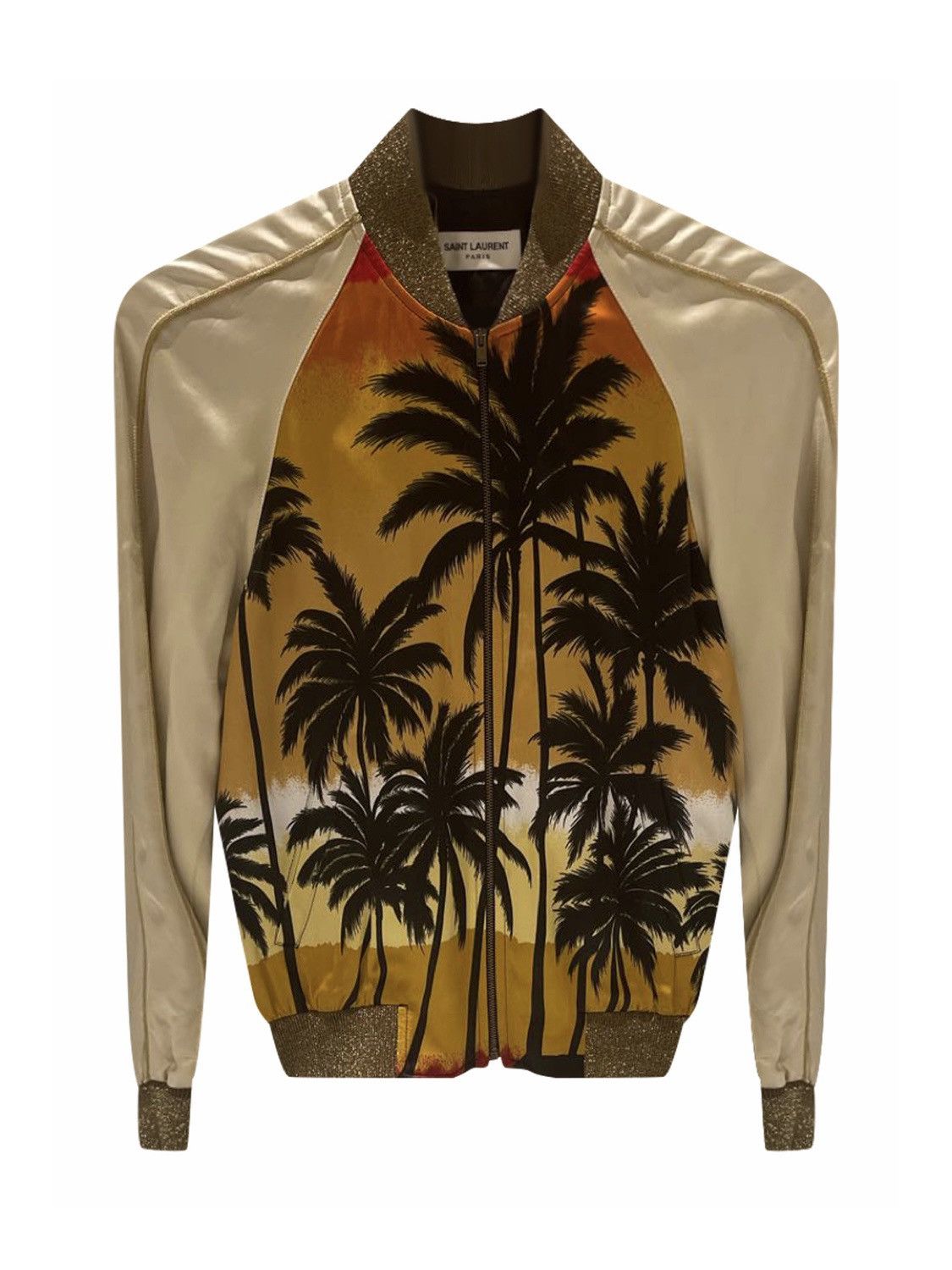 image of Ss16 Palm Tree Sunset Silk Jacket By Hedi Slimane Surf Sound in Orange, Men's (Size XS)