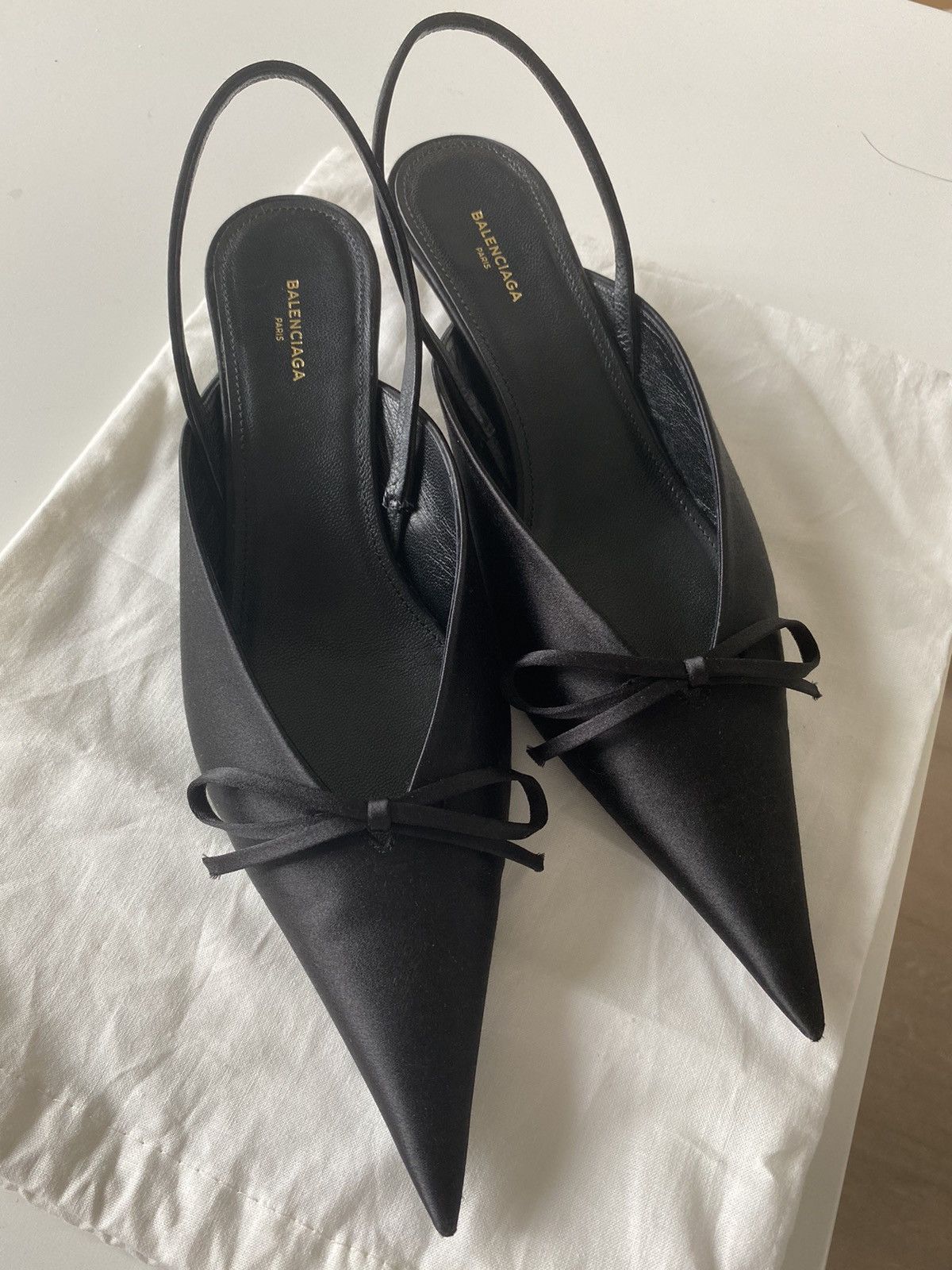 Balenciaga Balenciaga Satin Bow Knife Slingback Mules Size