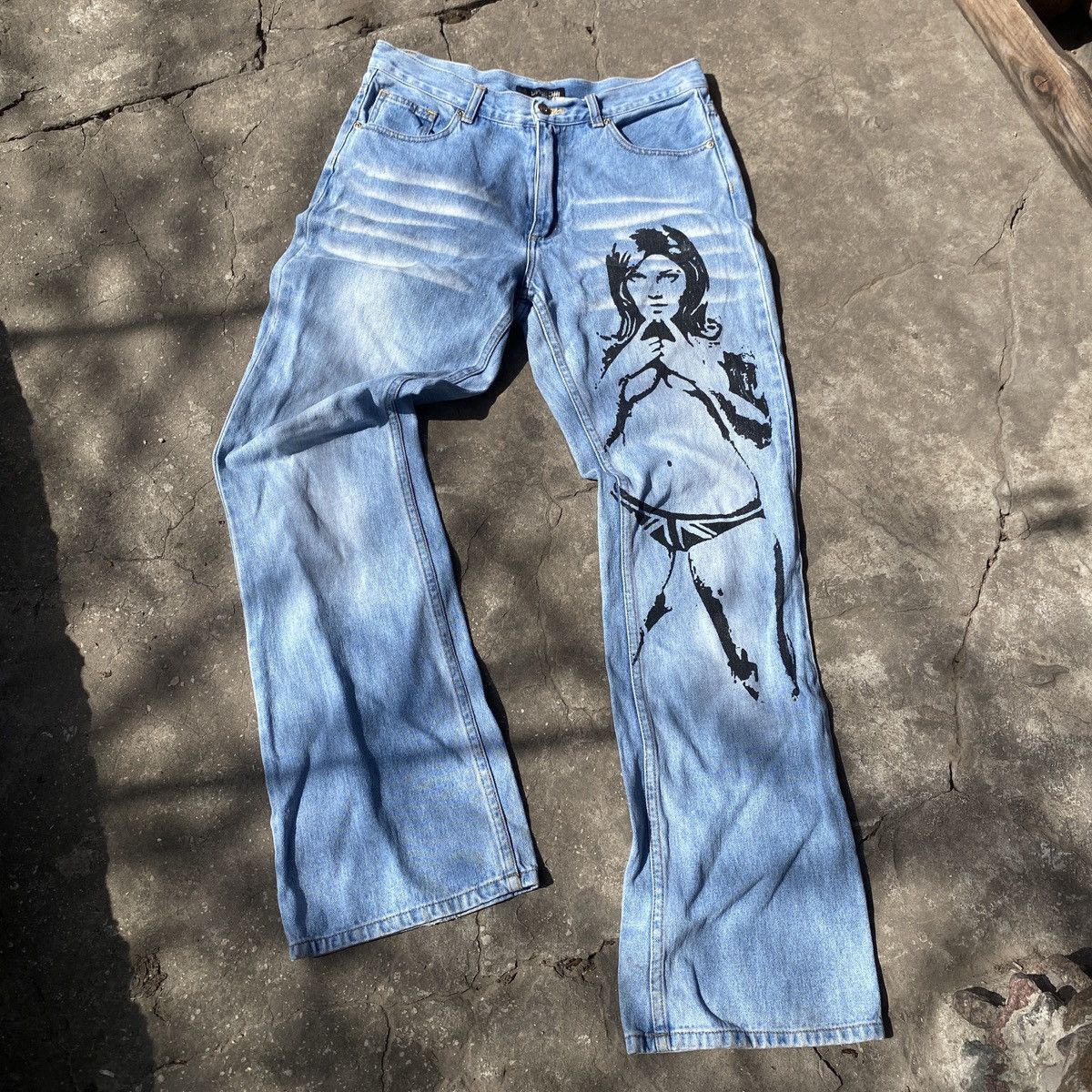 Y2K Stripy Blue Jeans (S)