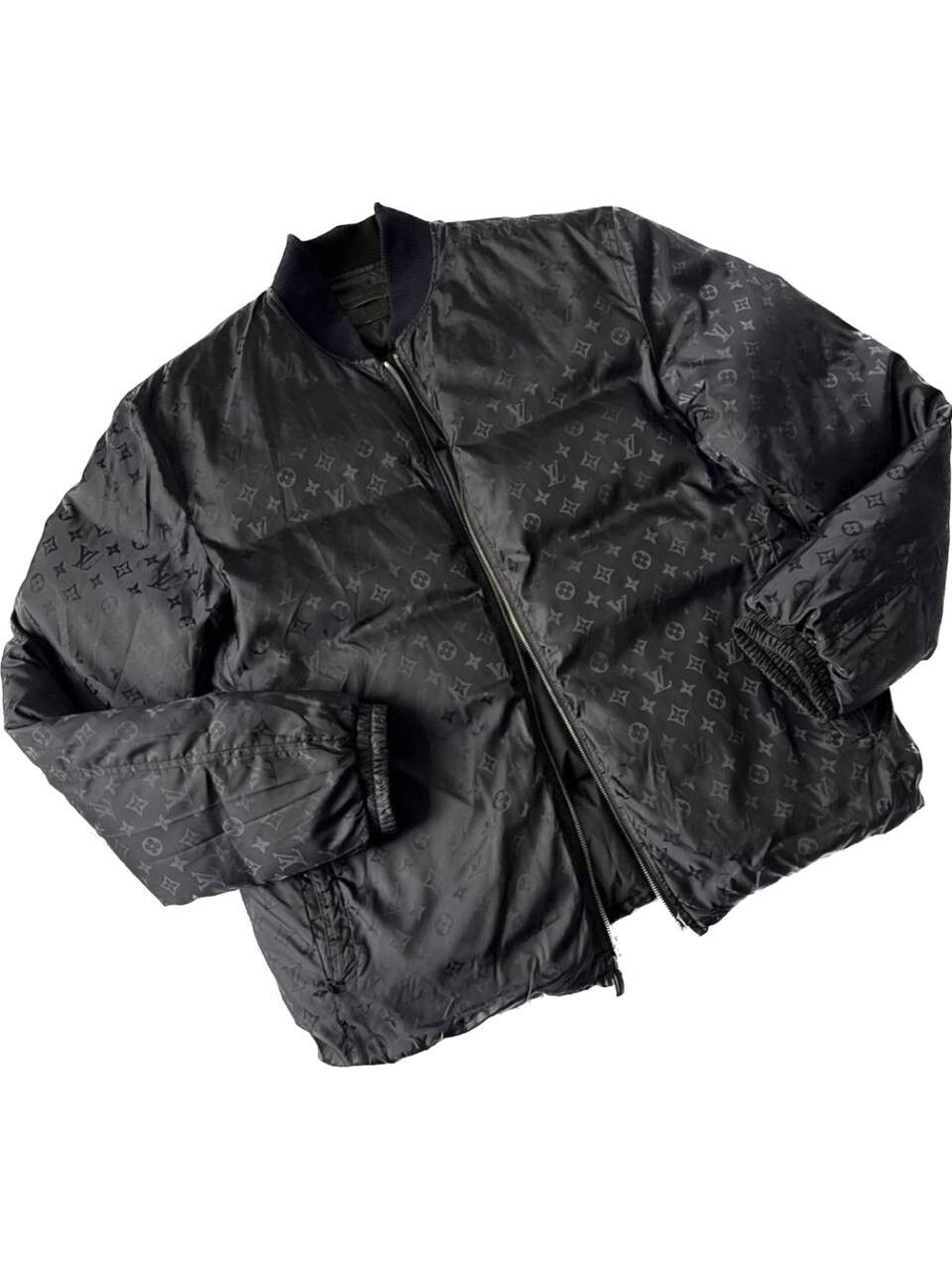 Louis Vuitton Black Leather & Nylon Reversible Bomber Jacket FR 52