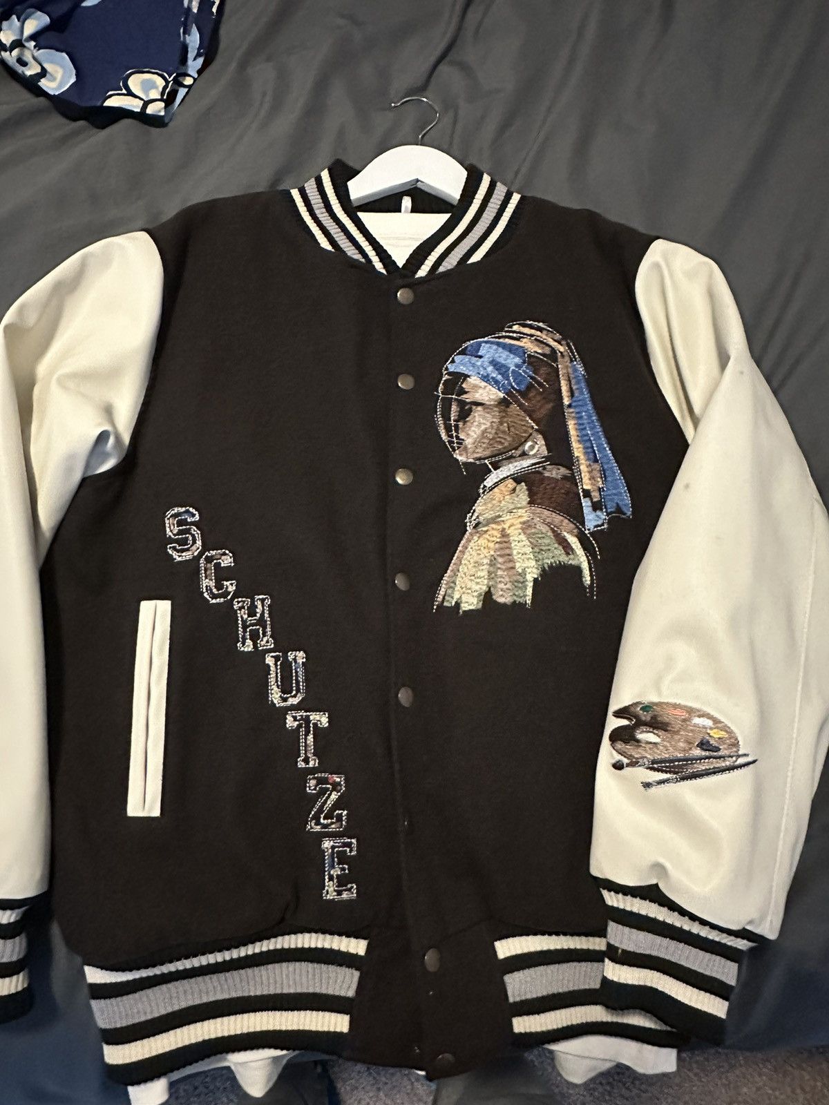 Pre-owned Derschutze Painter Varsity Bomber Jacket In Brown