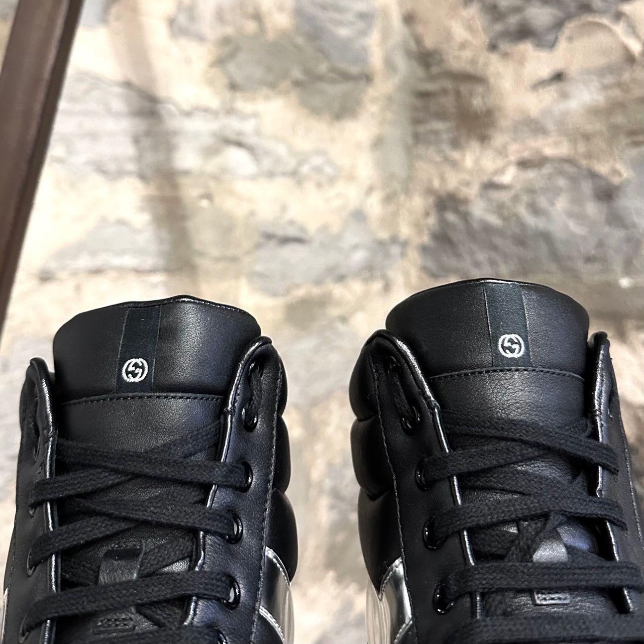 Gucci Gucci Black Leather Silver Metallic High-top Sneakers Size US 9 / EU 42 - 4 Thumbnail