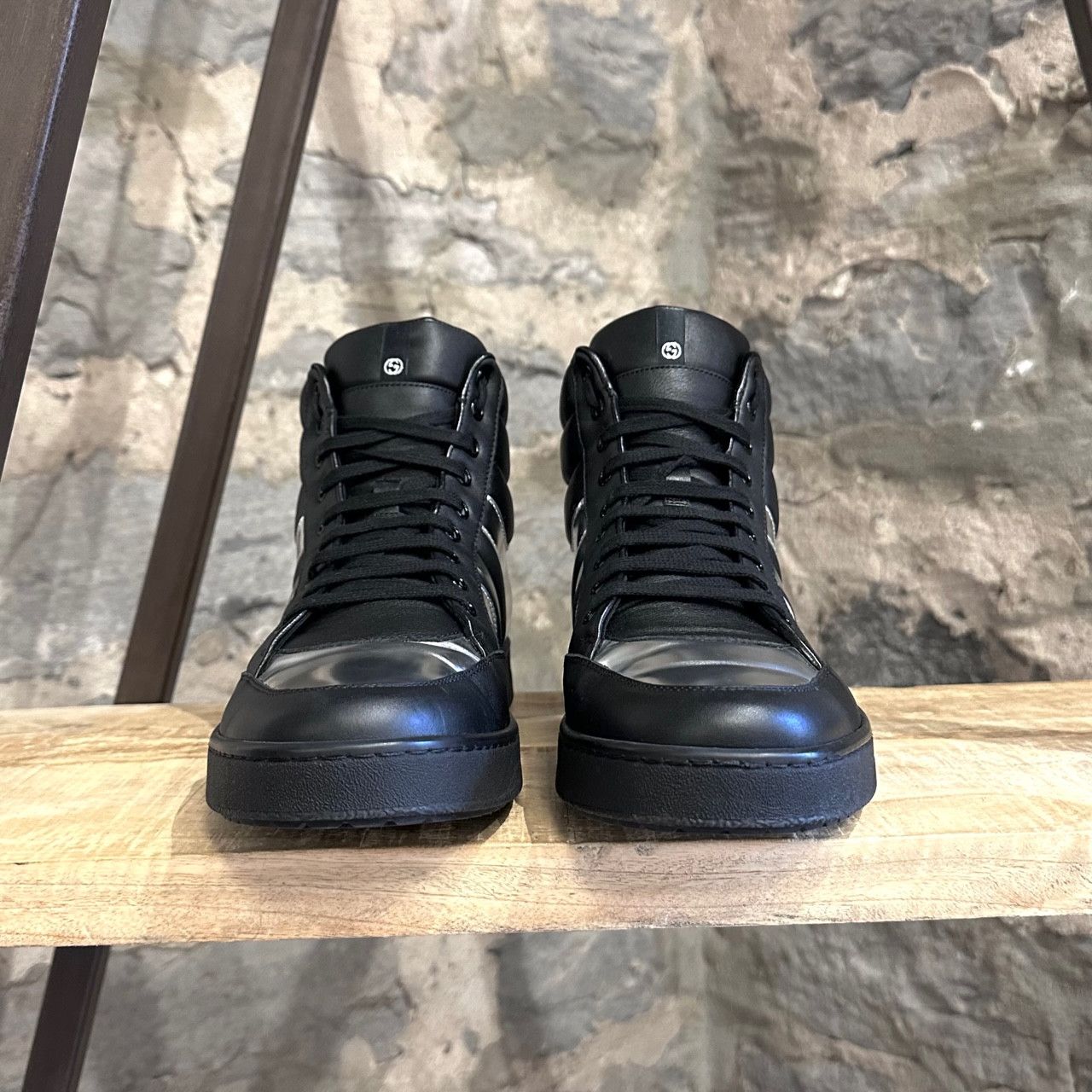 Gucci Gucci Black Leather Silver Metallic High-top Sneakers Size US 9 / EU 42 - 3 Thumbnail