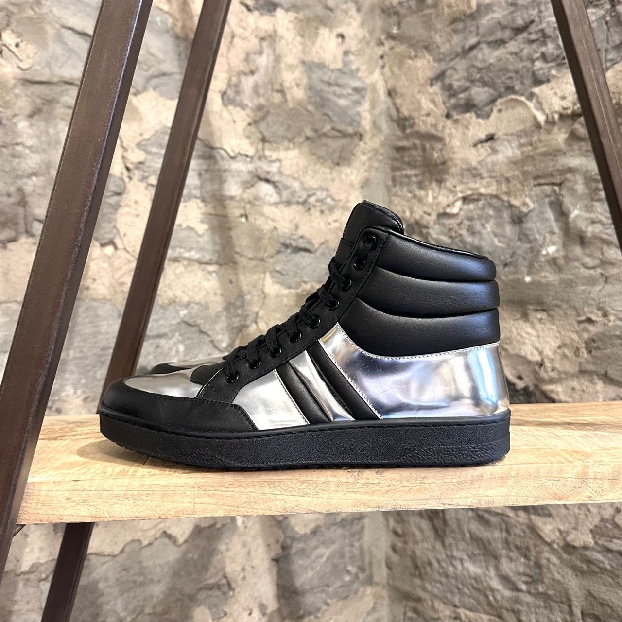 Gucci Gucci Black Leather Silver Metallic High-top Sneakers Size US 9 / EU 42 - 6 Thumbnail
