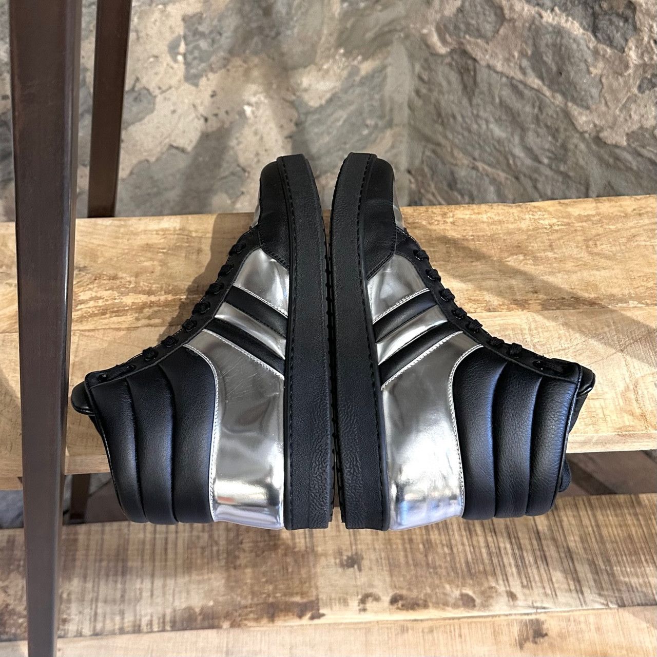 Gucci Gucci Black Leather Silver Metallic High-top Sneakers Size US 9 / EU 42 - 8 Thumbnail