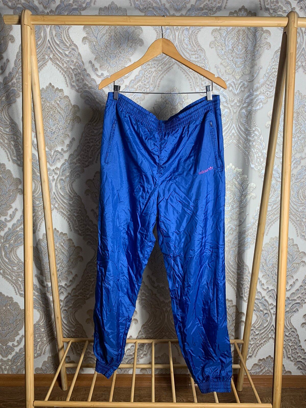 Pre-owned Adidas X Vintage Adidas Nylon Pants Mens In Blue