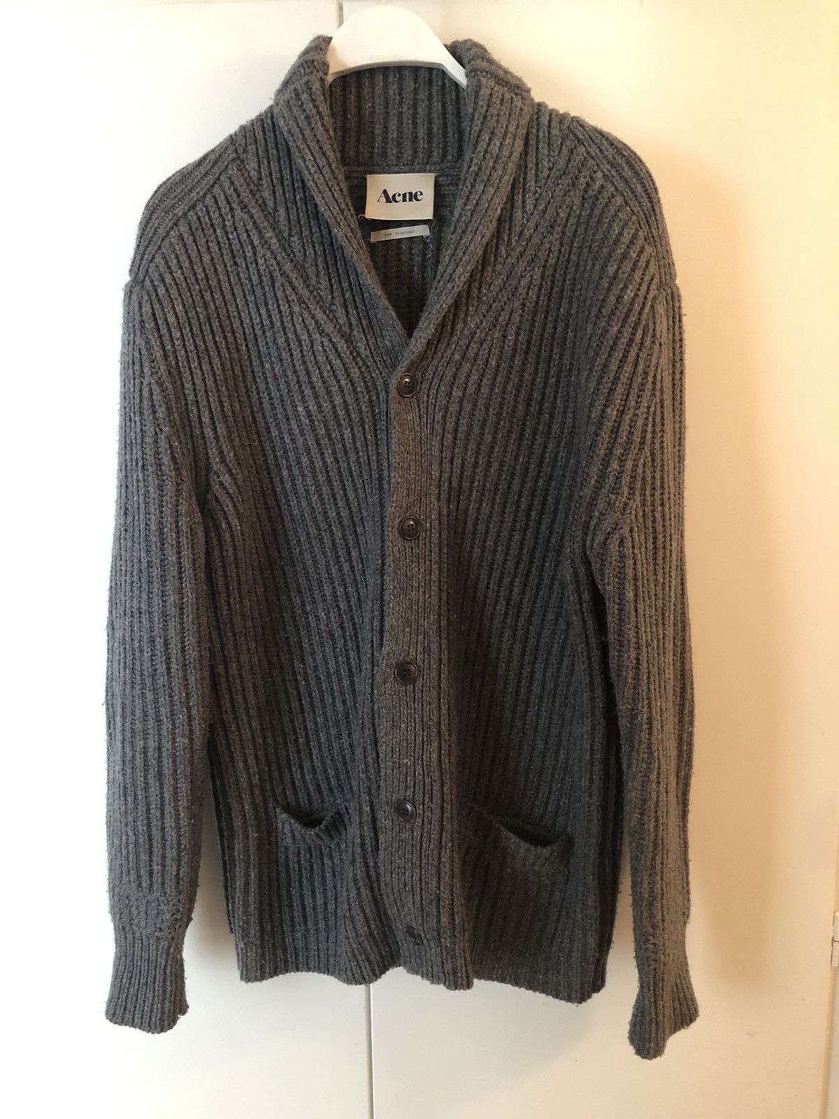 image of Acne Studios Aw2010 Chunky Ribbed Knit Wool Cardigan in Grey, Men's (Size Large)