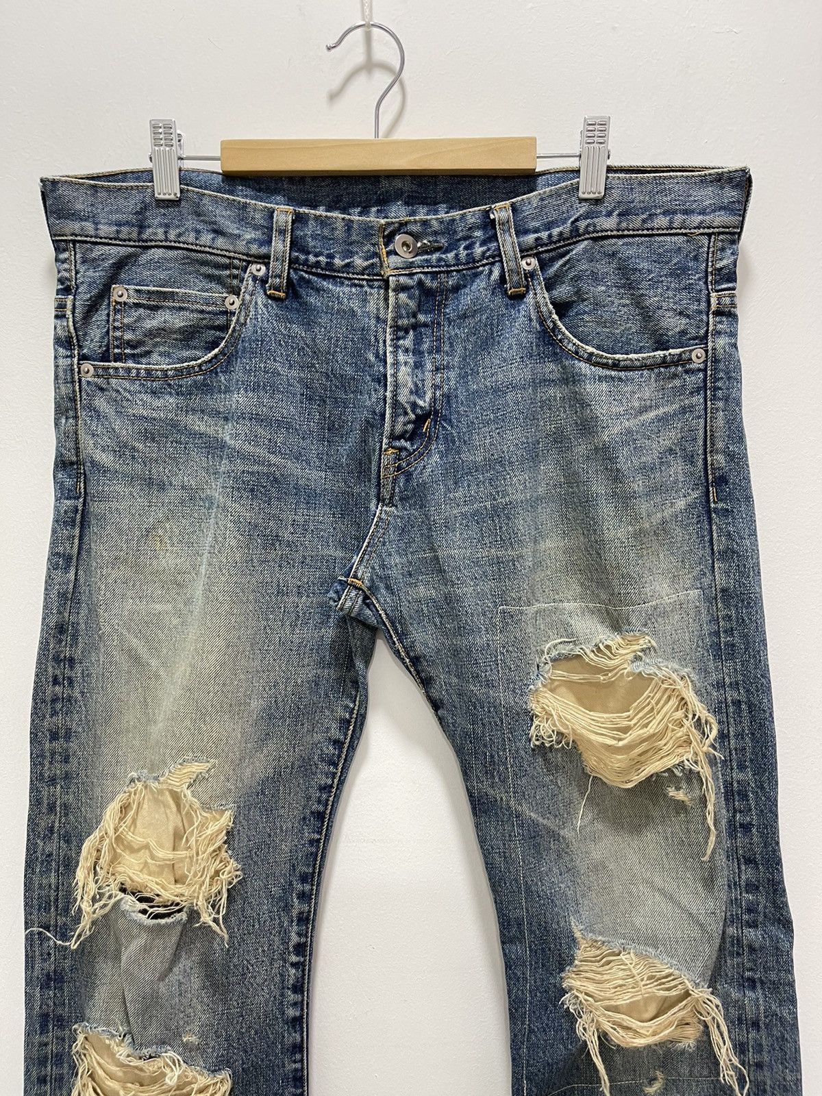 Vintage JAPANESE PATCHWORK RIPPED SELVEDGE SLIMFIT DISTRESSED JEANS Size US 32 / EU 48 - 5 Thumbnail