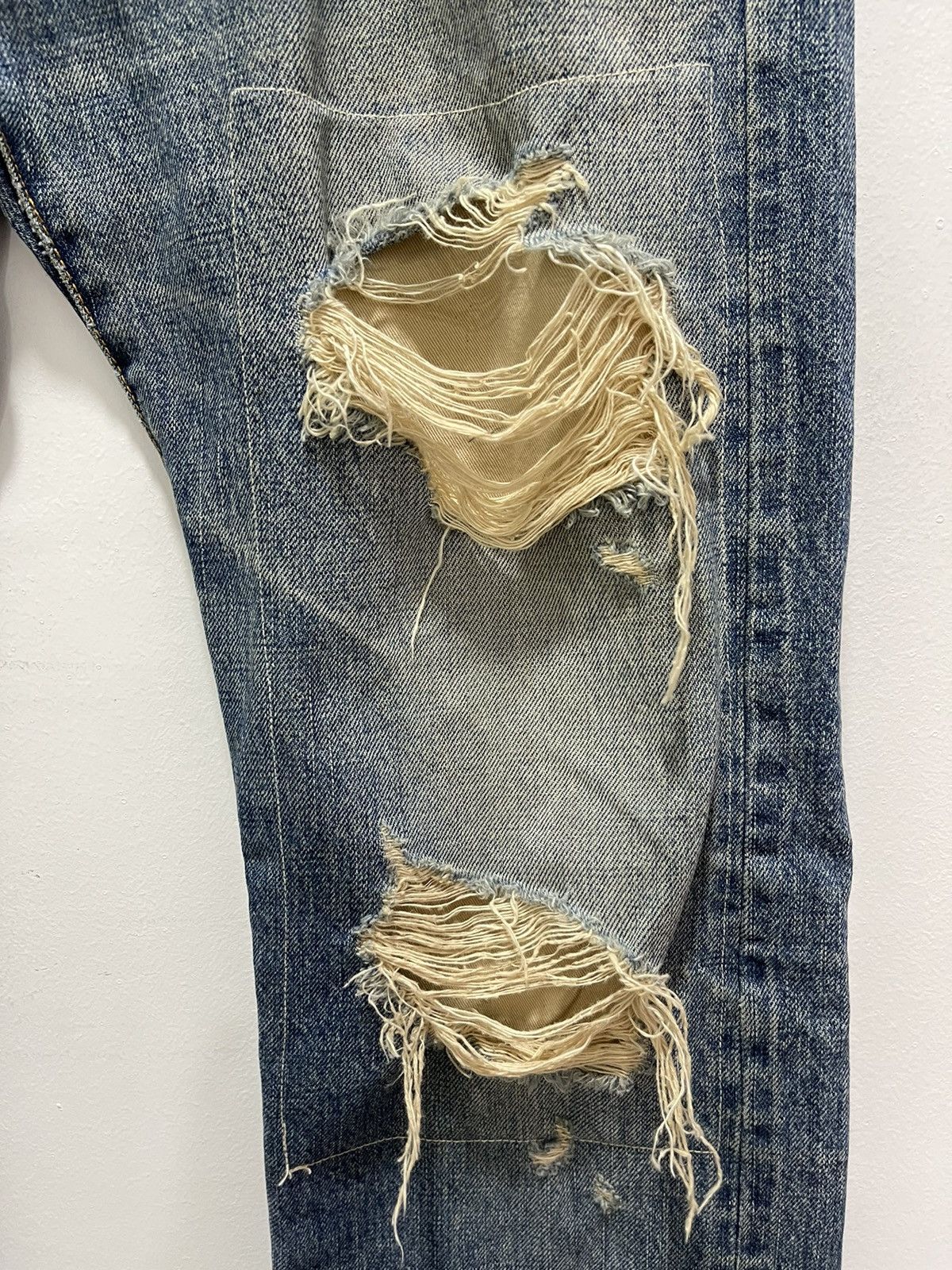 Vintage JAPANESE PATCHWORK RIPPED SELVEDGE SLIMFIT DISTRESSED JEANS Size US 32 / EU 48 - 7 Thumbnail
