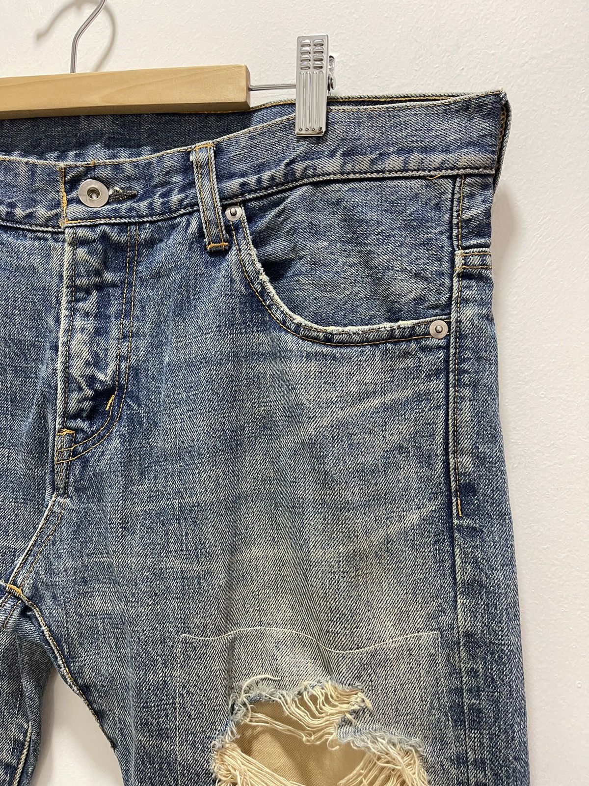 Vintage JAPANESE PATCHWORK RIPPED SELVEDGE SLIMFIT DISTRESSED JEANS Size US 32 / EU 48 - 3 Thumbnail