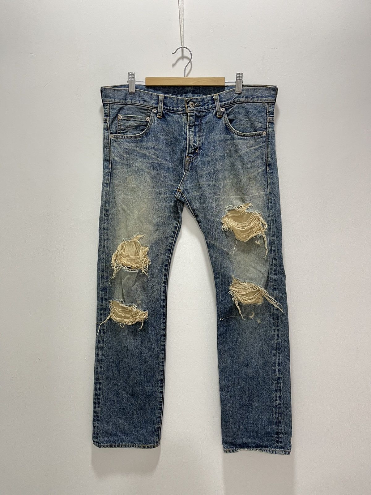Vintage JAPANESE PATCHWORK RIPPED SELVEDGE SLIMFIT DISTRESSED JEANS Size US 32 / EU 48 - 2 Thumbnail