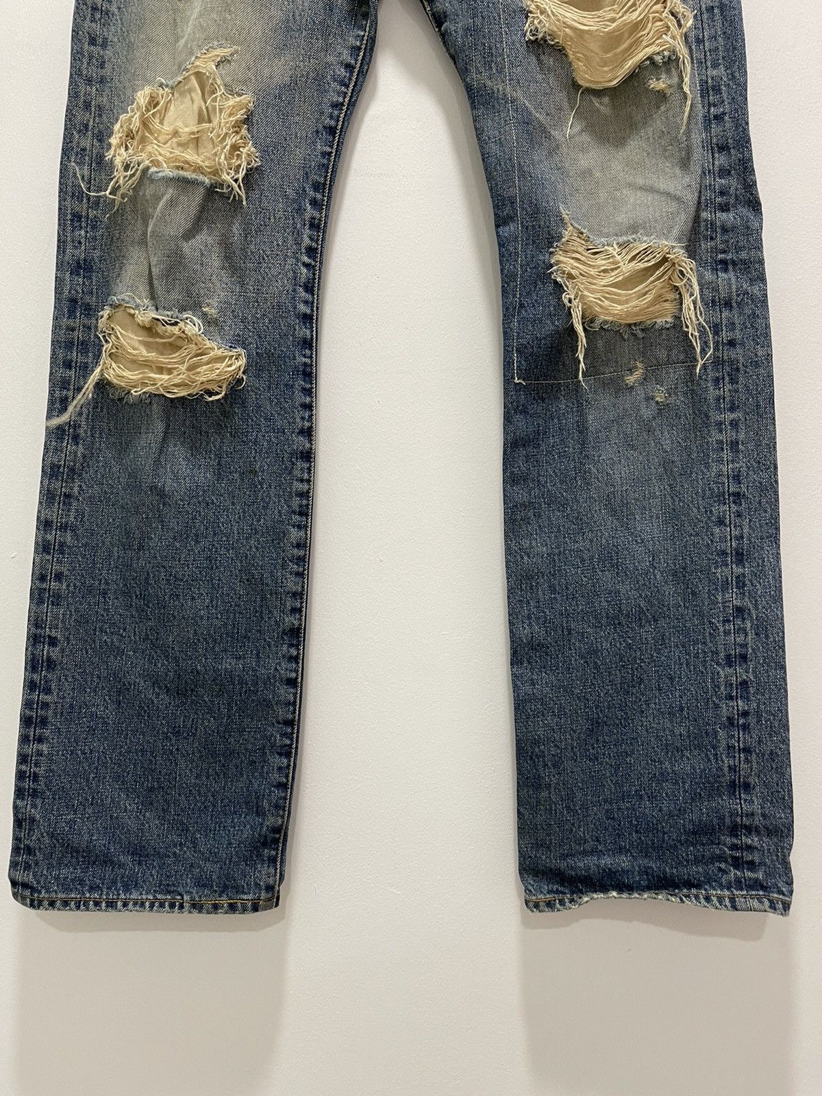 Vintage JAPANESE PATCHWORK RIPPED SELVEDGE SLIMFIT DISTRESSED JEANS Size US 32 / EU 48 - 6 Thumbnail