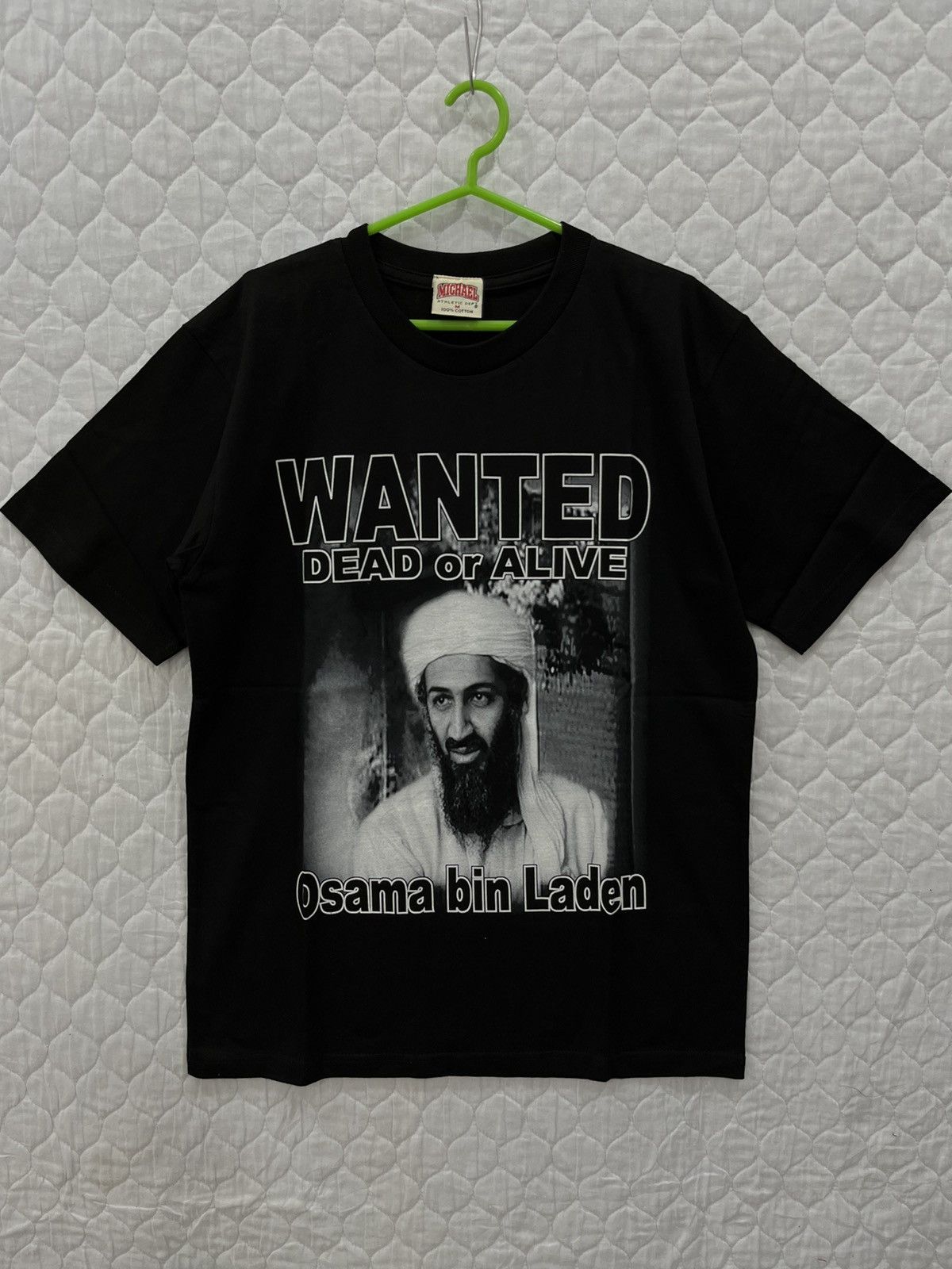 image of E. Vintage Osama Laden (Wanted Dead Or Alive) in Black, Men's (Size Medium)