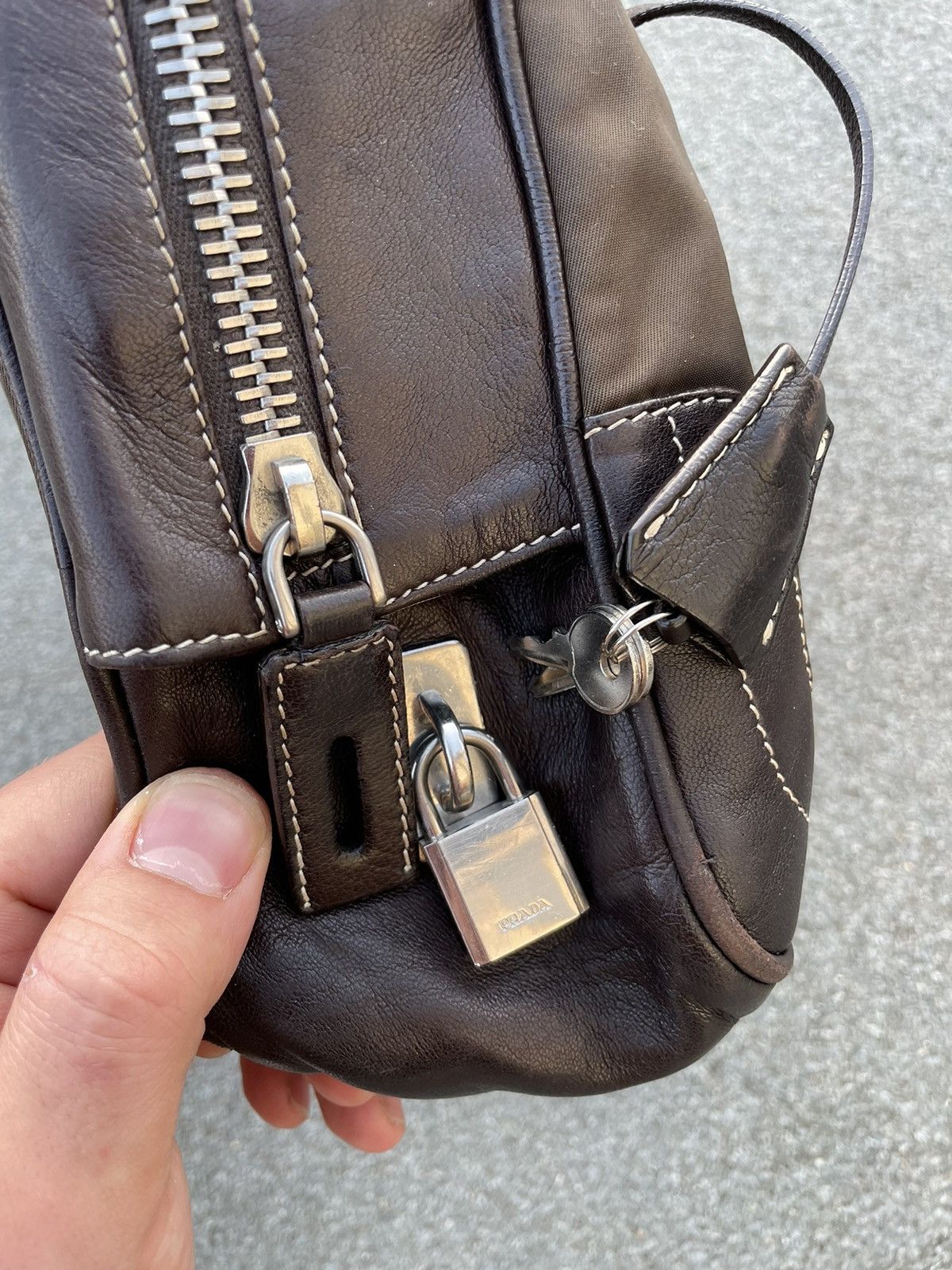 Prada Prada Milano Shoulder Leather Nylon Bag Size ONE SIZE - 4 Thumbnail