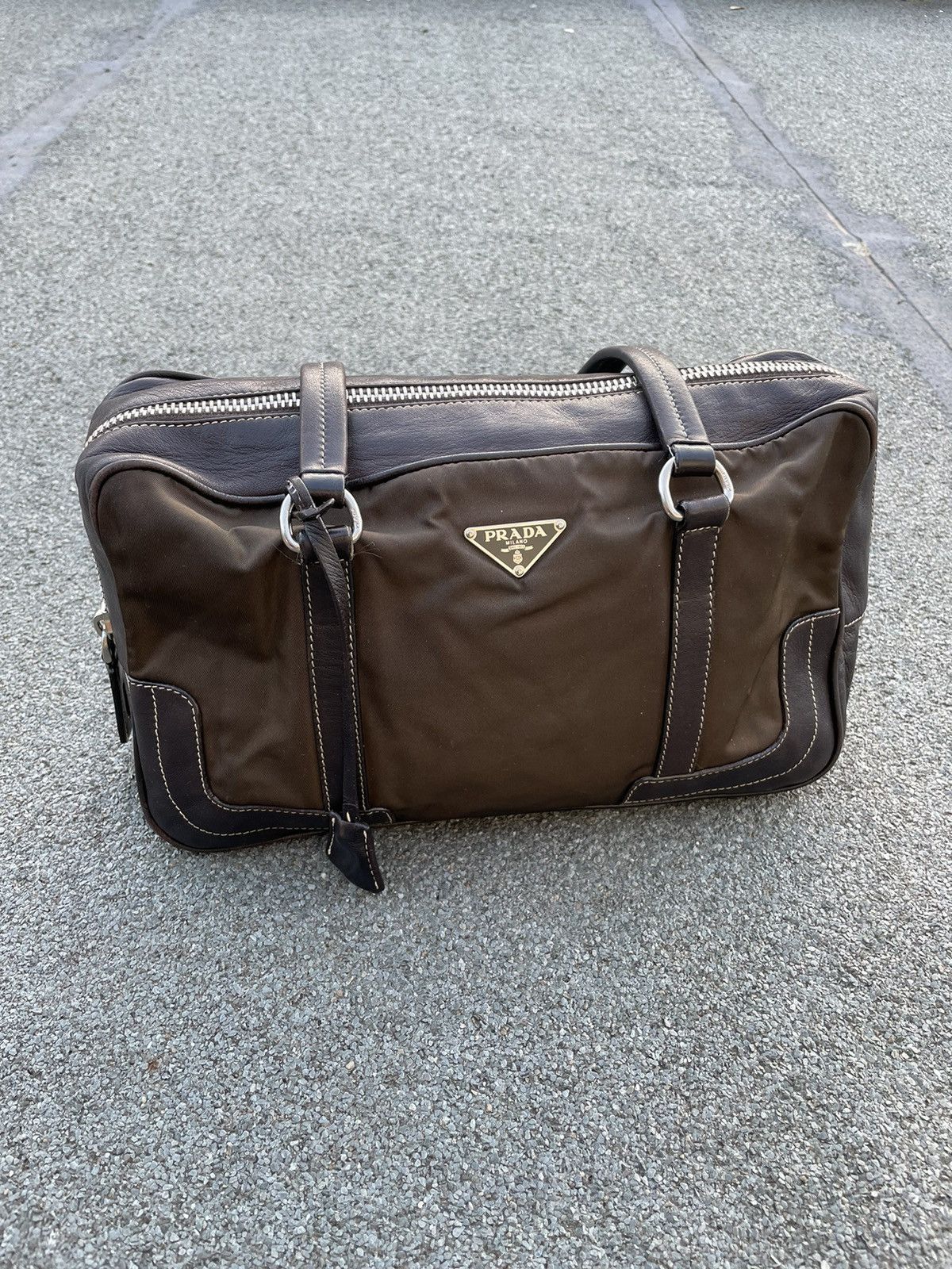 Prada Prada Milano Shoulder Leather Nylon Bag Size ONE SIZE - 3 Thumbnail