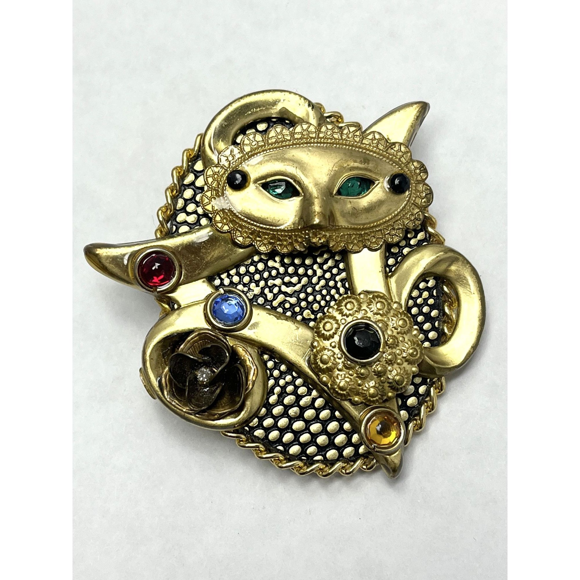 Vintage Mixed Media Mask Brooch Pin