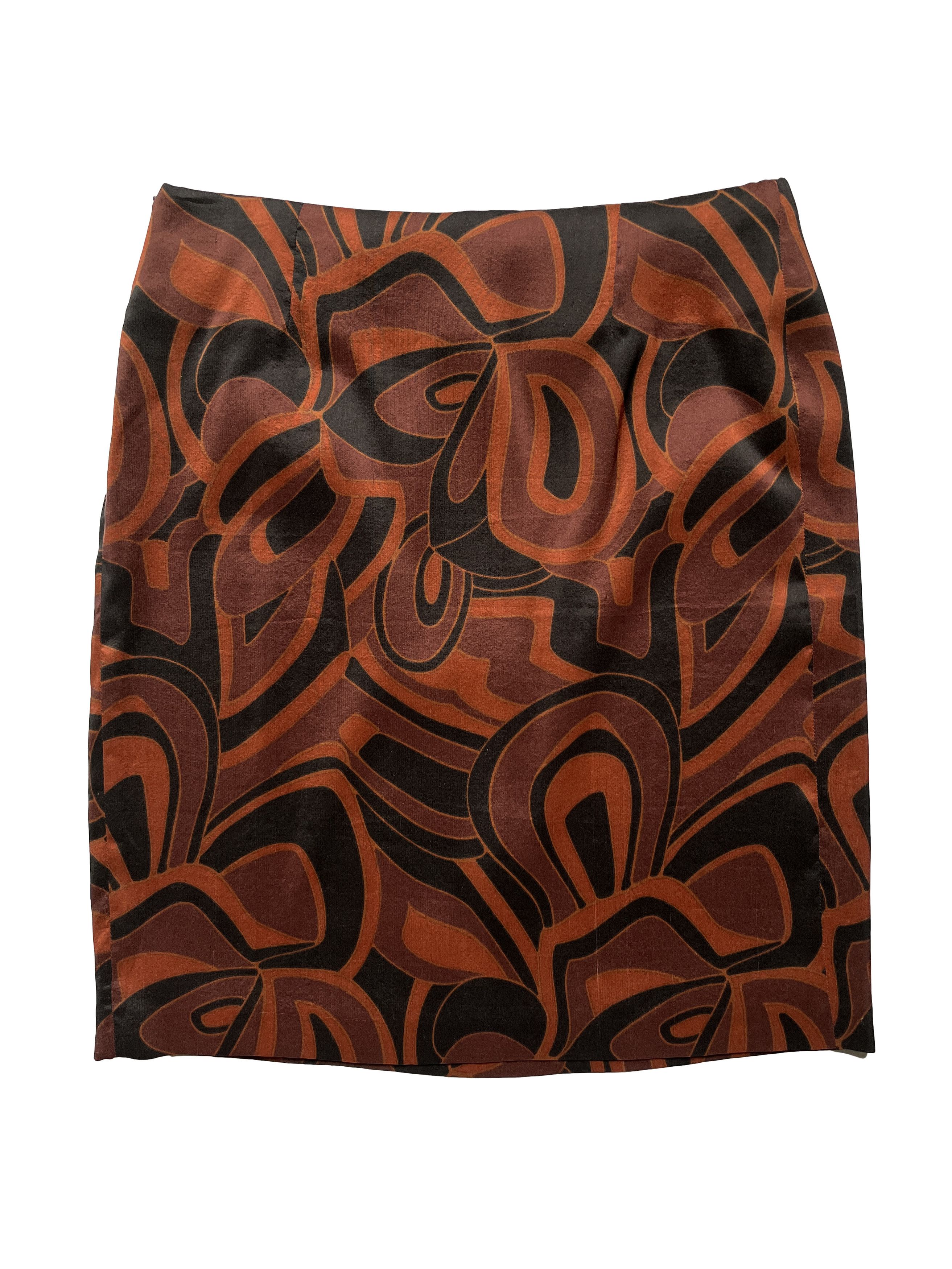image of Dries Van Noten Silk Patterned Skirt in Black w/ Brown Tones, Women's (Size 27)