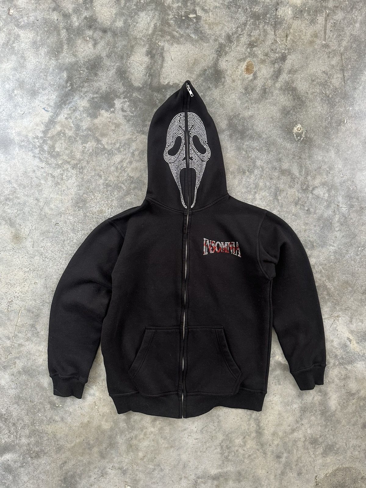 image of Insomnia Visuals Black Rhinestone Skull Full Zip Sz. Small, Men's