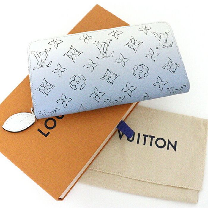 Louis Vuitton Mahina Zippy Round Long Wallet White Blue Leather