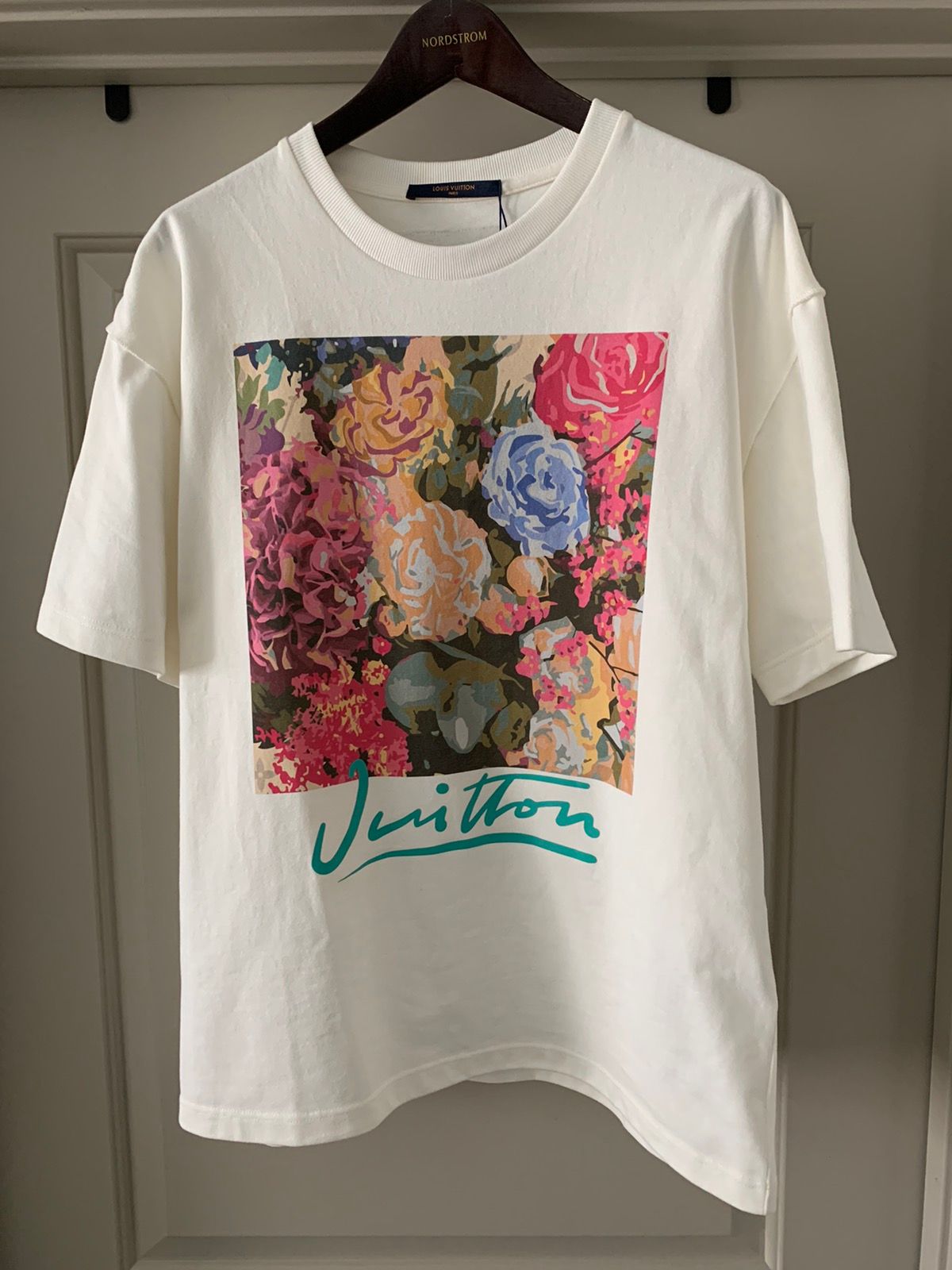 Auth Louis Vuitton Men's 22A LV Flower Tapestry Print T-shirt White L(179462