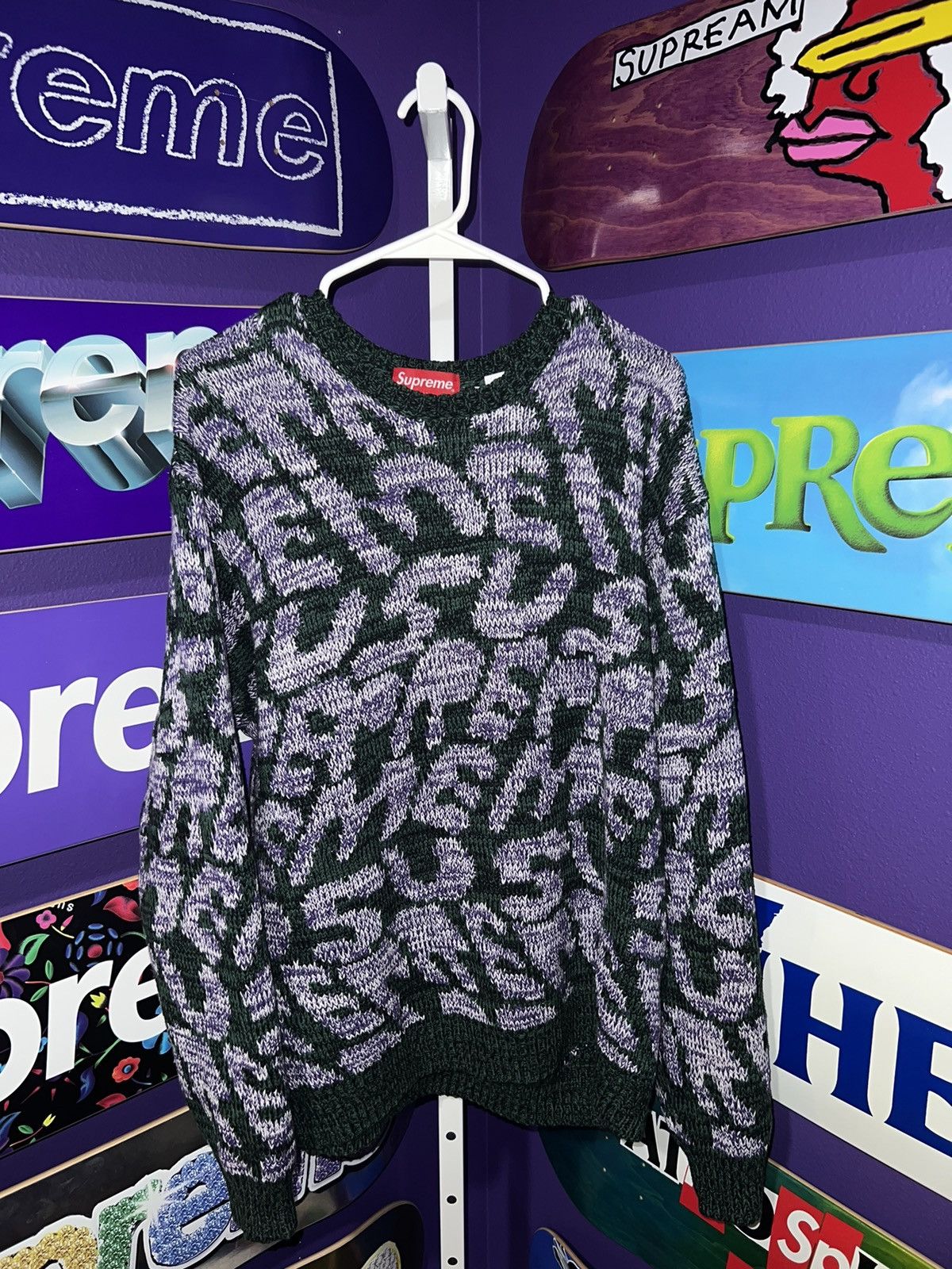 Supreme Supreme Digital Flag Sweater light green/ purple | Grailed