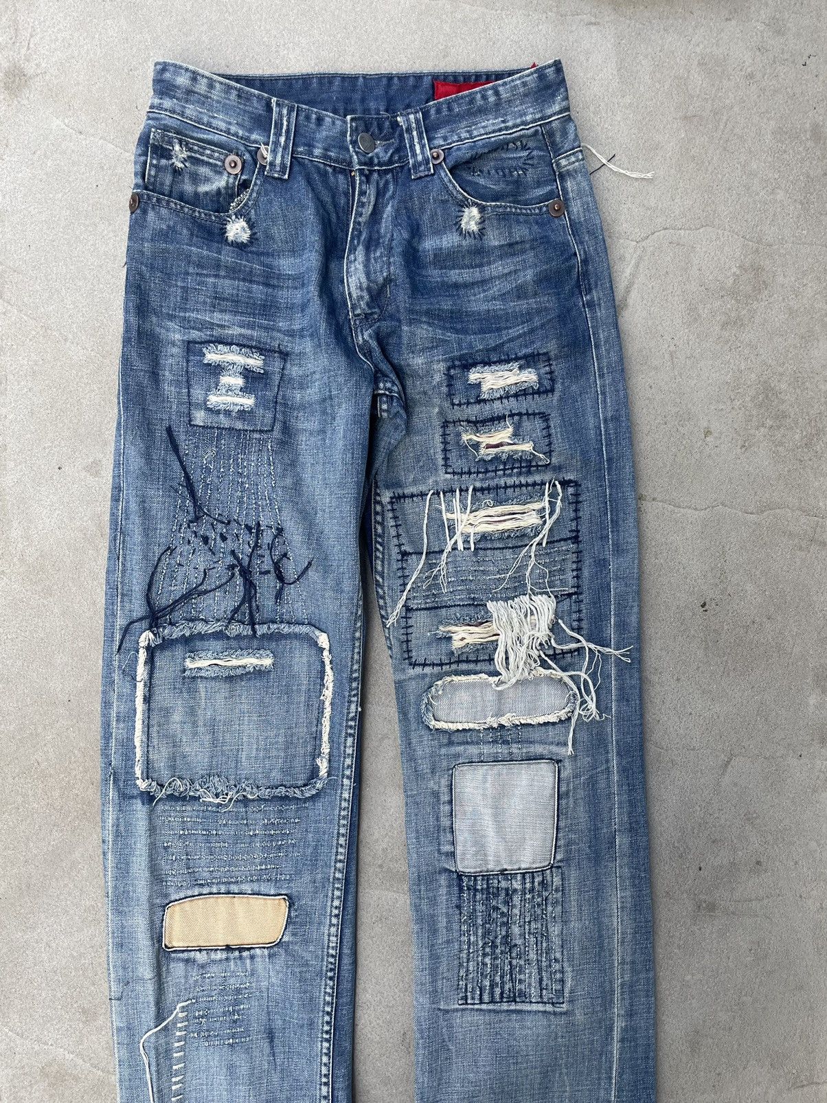 Japanese Brand Vintage Japanese Jeans Patchwork Distressed RARE Size US 30 / EU 46 - 5 Thumbnail