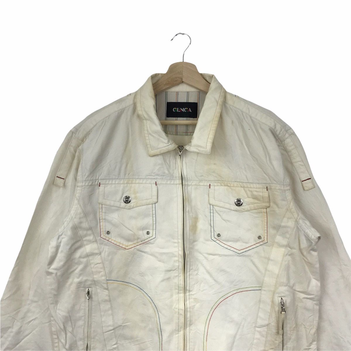 Japanese Brand GENCA Japanese Brand White Jeans Jacket Size US L / EU 52-54 / 3 - 3 Thumbnail