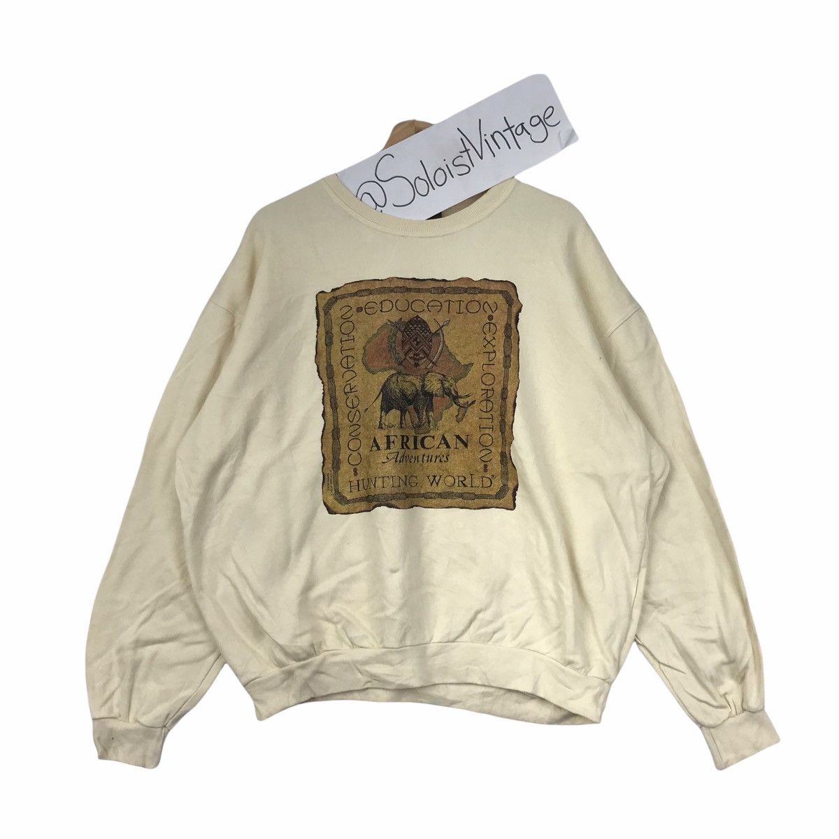 Vintage Vintage HUNTING WORLD ITALY African Hunt Cream Sweatshirt Size US XL / EU 56 / 4 - 1 Thumbnail