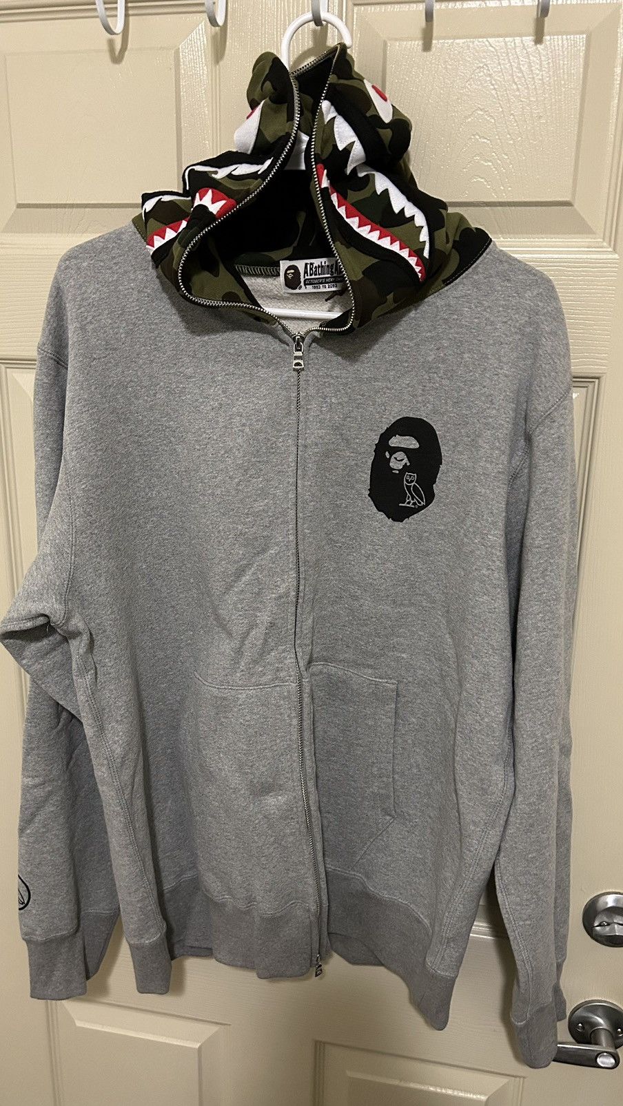 image of Bape X Ovo Gray Shark Hoodie in Grey, Men's (Size XL)